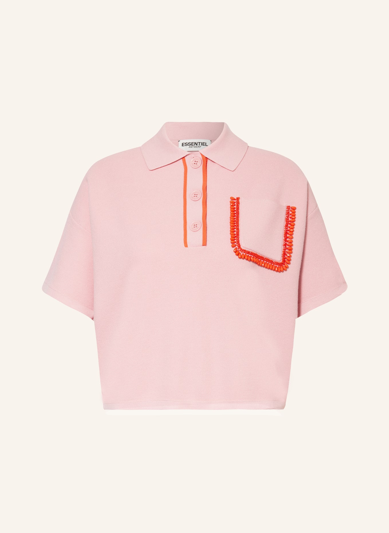 ESSENTIEL ANTWERP Knitted polo shirt FLAME with decorative beads, Color: PINK (Image 1)