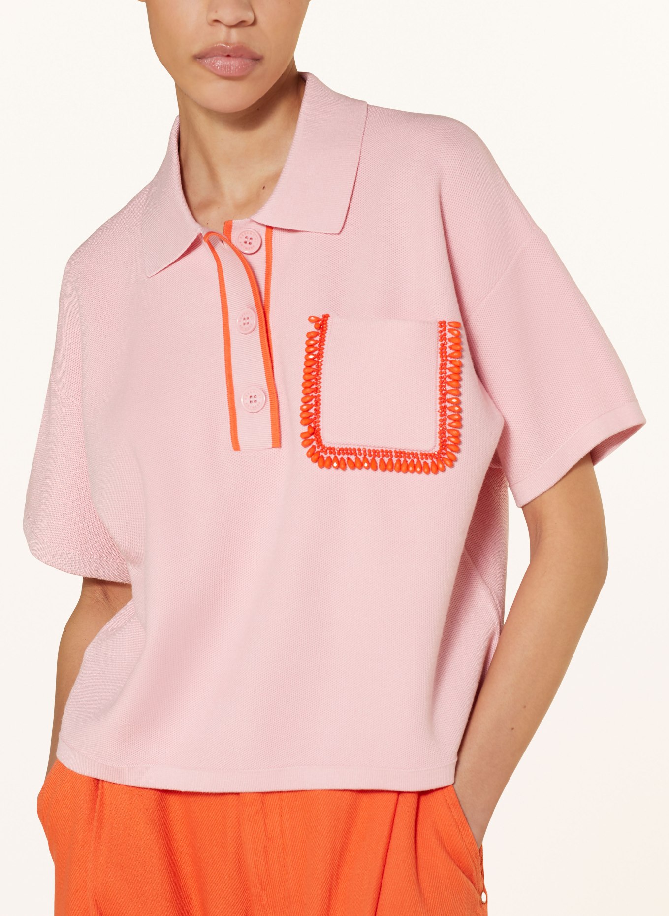 ESSENTIEL ANTWERP Knitted polo shirt FLAME with decorative beads, Color: PINK (Image 4)