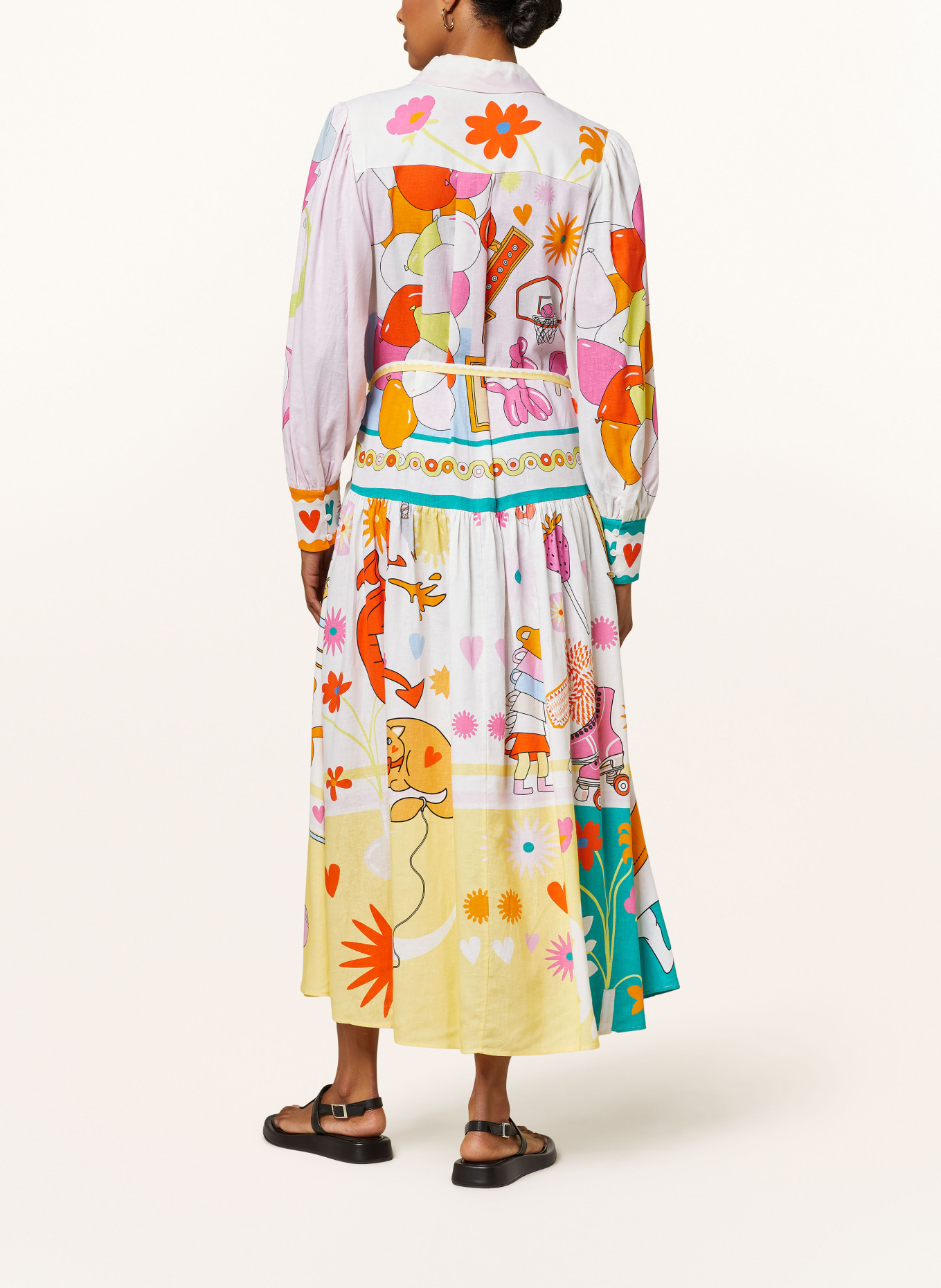 HERZEN'S ANGELEGENHEIT Košilové šaty s příměsí lnu, Barva: BÍLÁ/ RŮŽOVÁ/ ORANŽOVÁ (Obrázek 3)