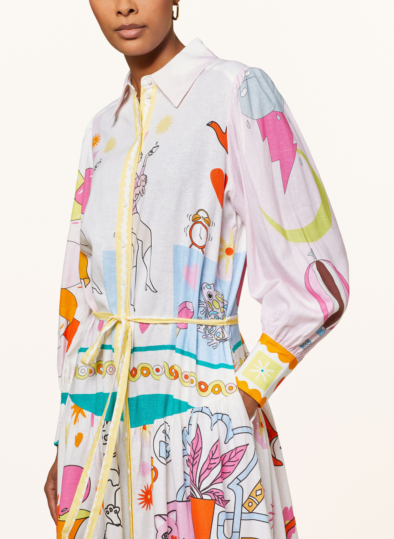 HERZEN'S ANGELEGENHEIT Hemdblusenkleid mit Leinen, Farbe: WEISS/ ROSA/ ORANGE (Bild 4)