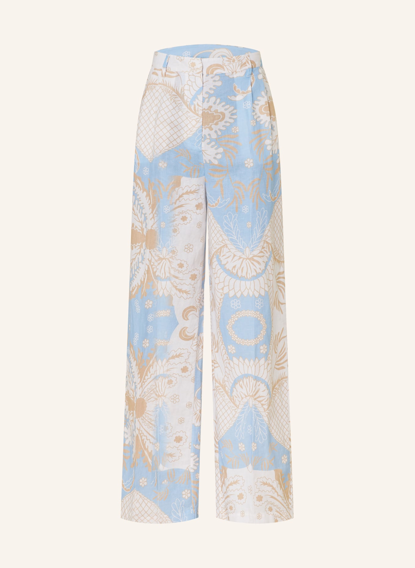 HERZEN'S ANGELEGENHEIT Wide leg trousers with linen, Color: WHITE/ LIGHT BLUE/ BEIGE (Image 1)