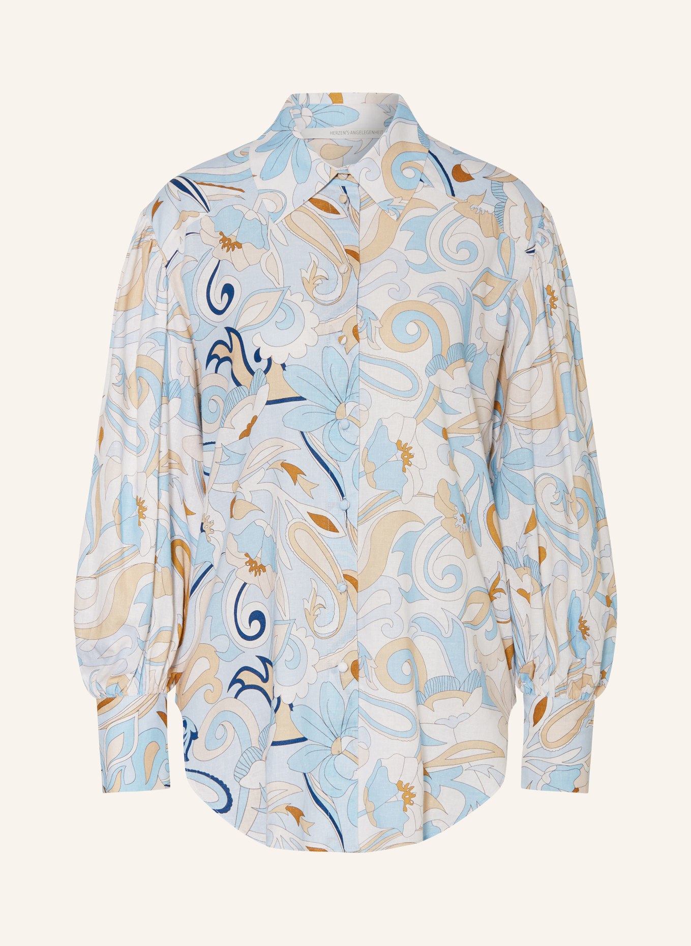 HERZEN'S ANGELEGENHEIT Shirt blouse with linen, Color: WHITE/ LIGHT BLUE/ BEIGE (Image 1)