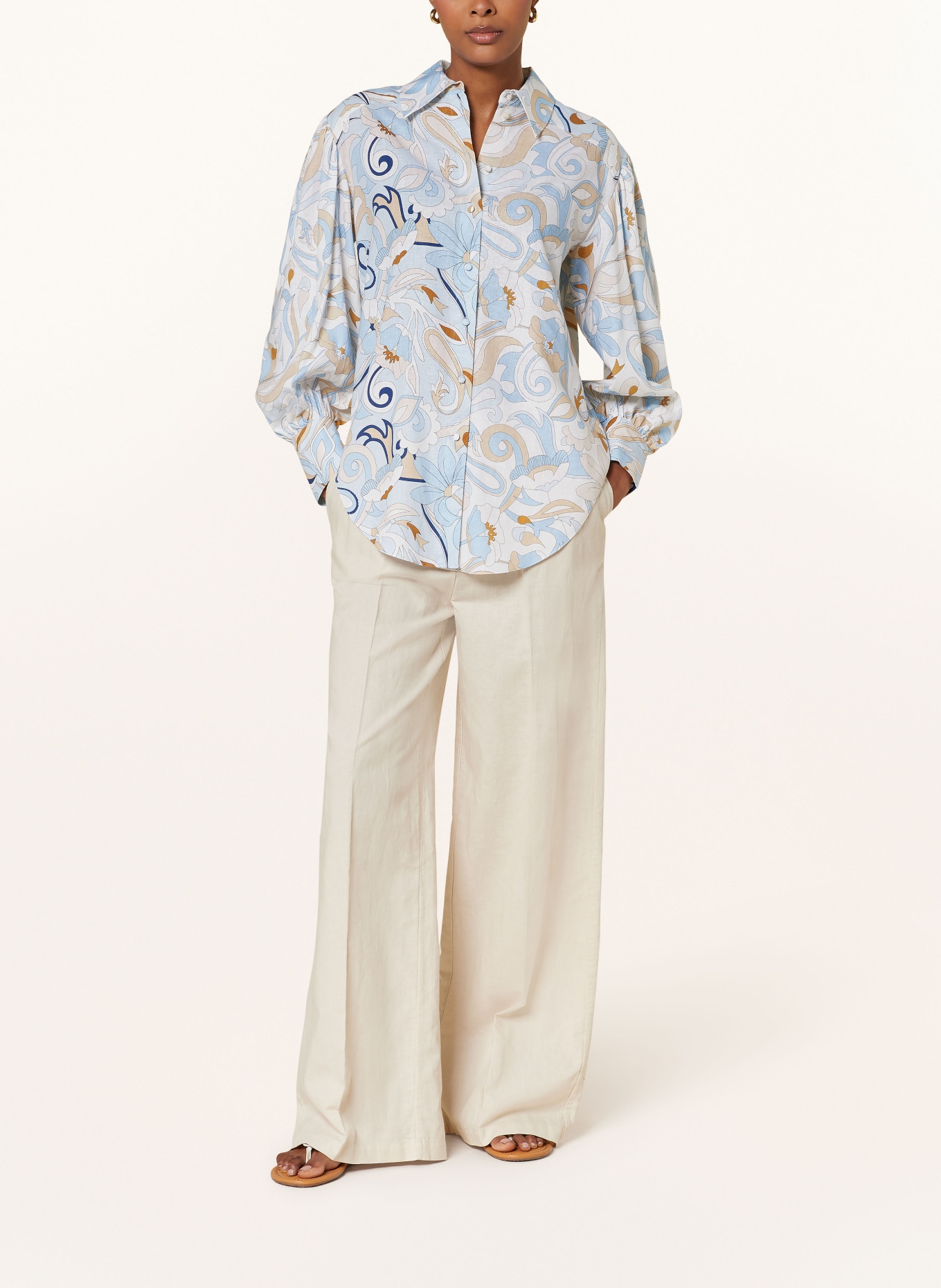 HERZEN'S ANGELEGENHEIT Shirt blouse with linen, Color: WHITE/ LIGHT BLUE/ BEIGE (Image 2)