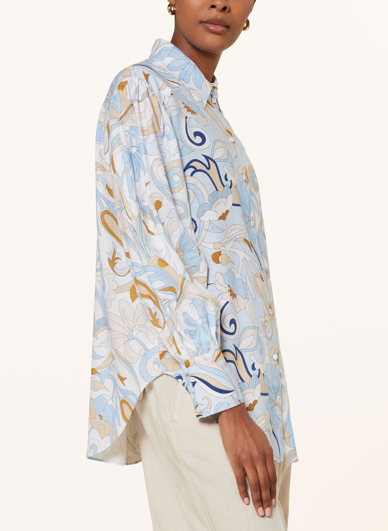 HERZEN'S ANGELEGENHEIT Shirt blouse with linen, Color: WHITE/ LIGHT BLUE/ BEIGE (Image 4)