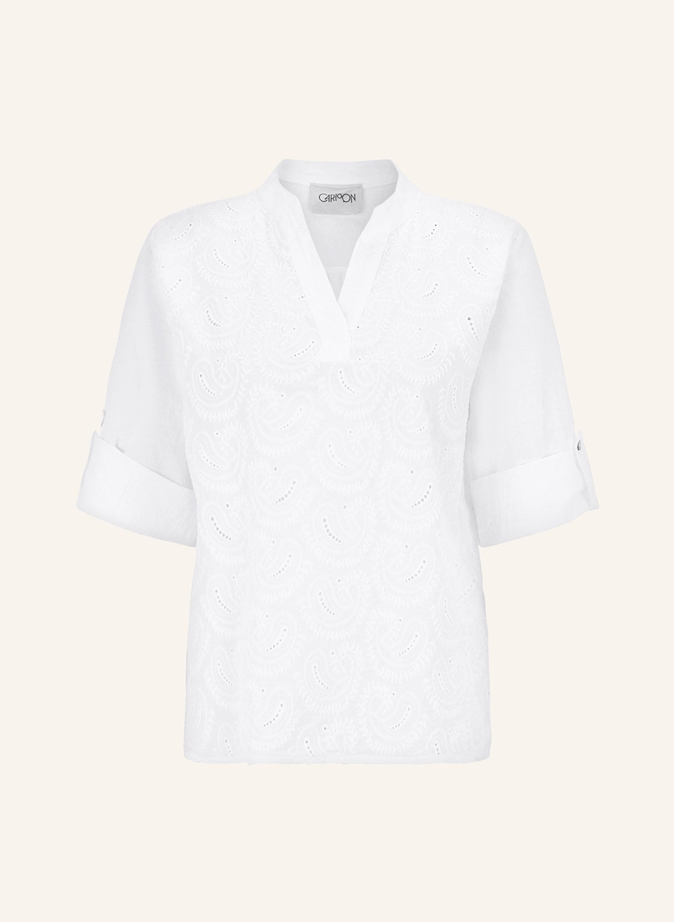 CARTOON Shirt blouse with 3/4 sleeves and broderie anglaise, Color: WHITE (Image 1)
