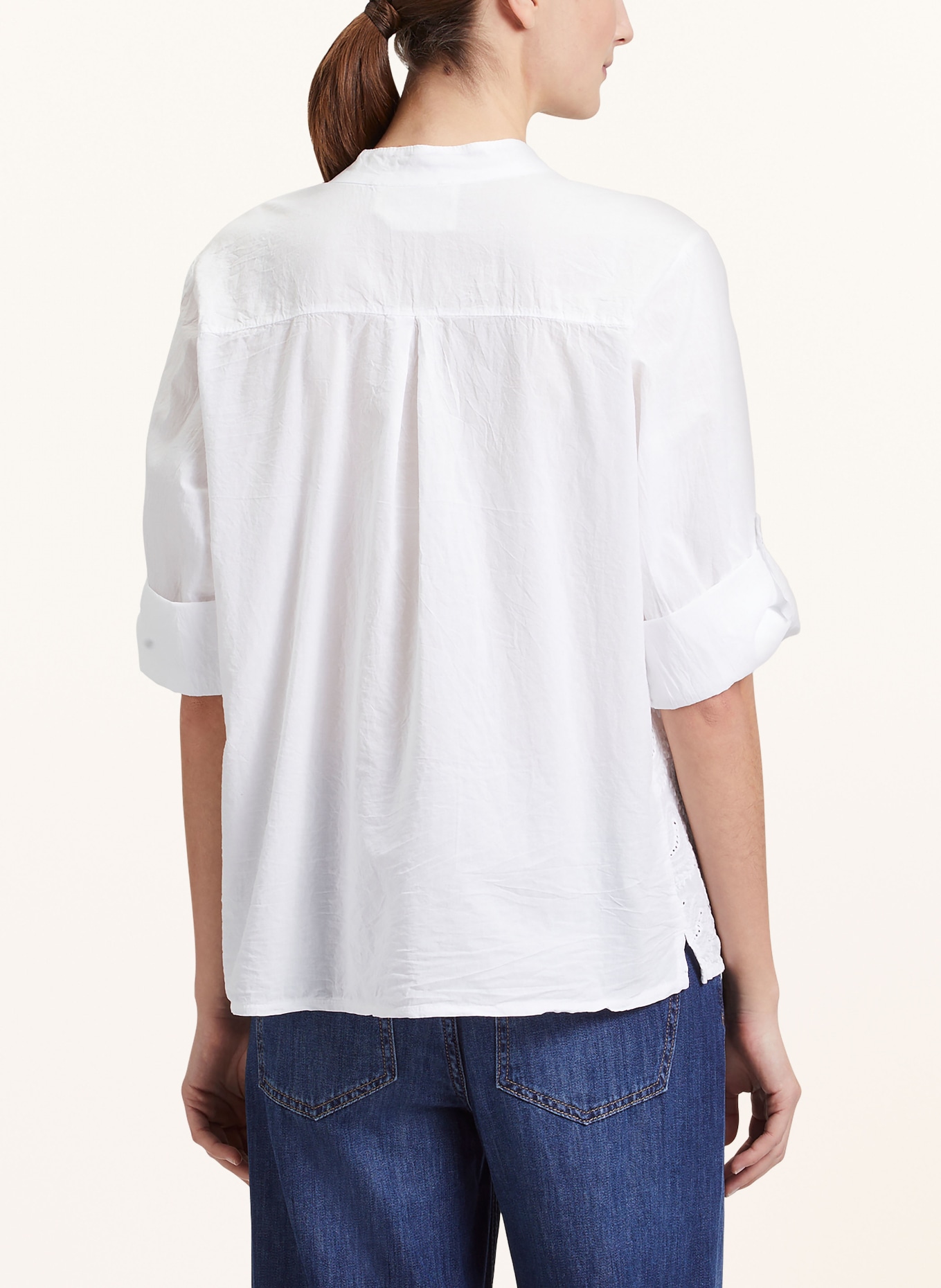 CARTOON Shirt blouse with 3/4 sleeves and broderie anglaise, Color: WHITE (Image 3)