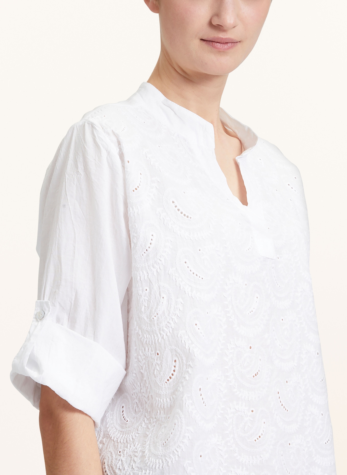 CARTOON Shirt blouse with 3/4 sleeves and broderie anglaise, Color: WHITE (Image 4)