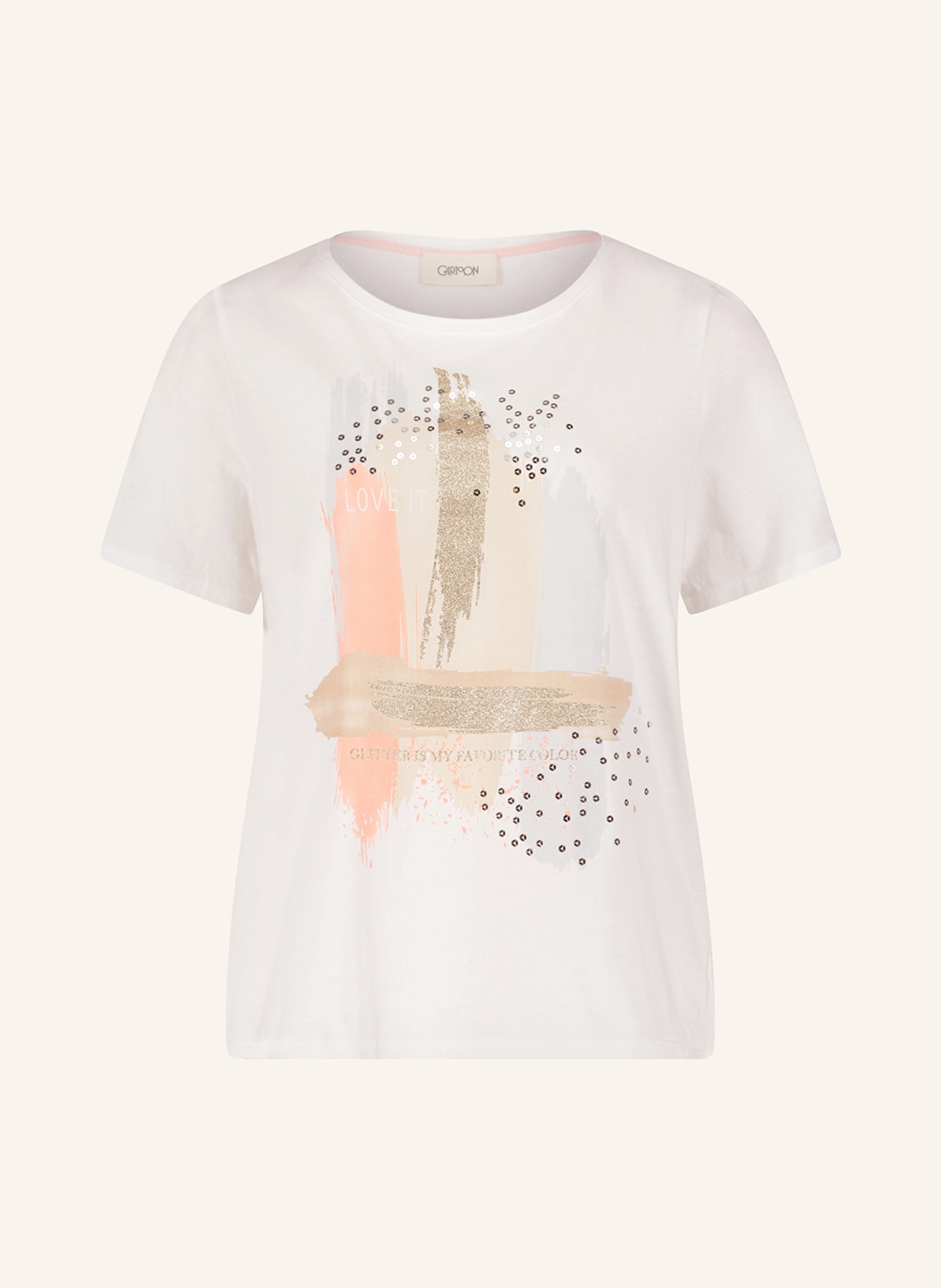 CARTOON T-shirt with sequins, Color: WHITE/ ECRU/ ORANGE (Image 1)