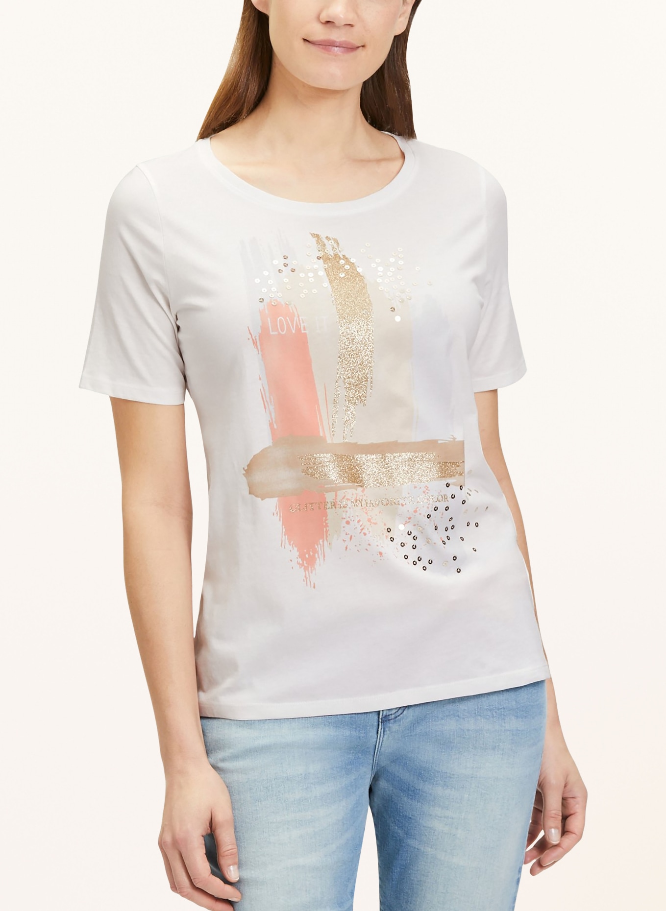 CARTOON T-shirt with sequins, Color: WHITE/ ECRU/ ORANGE (Image 2)