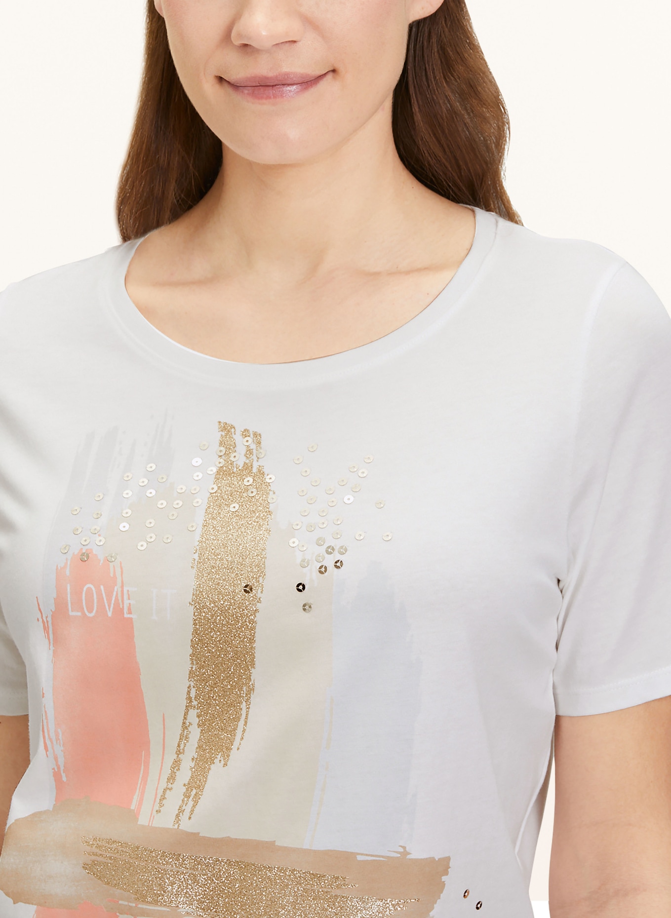 CARTOON T-Shirt mit Pailletten, Farbe: WEISS/ ECRU/ ORANGE (Bild 4)
