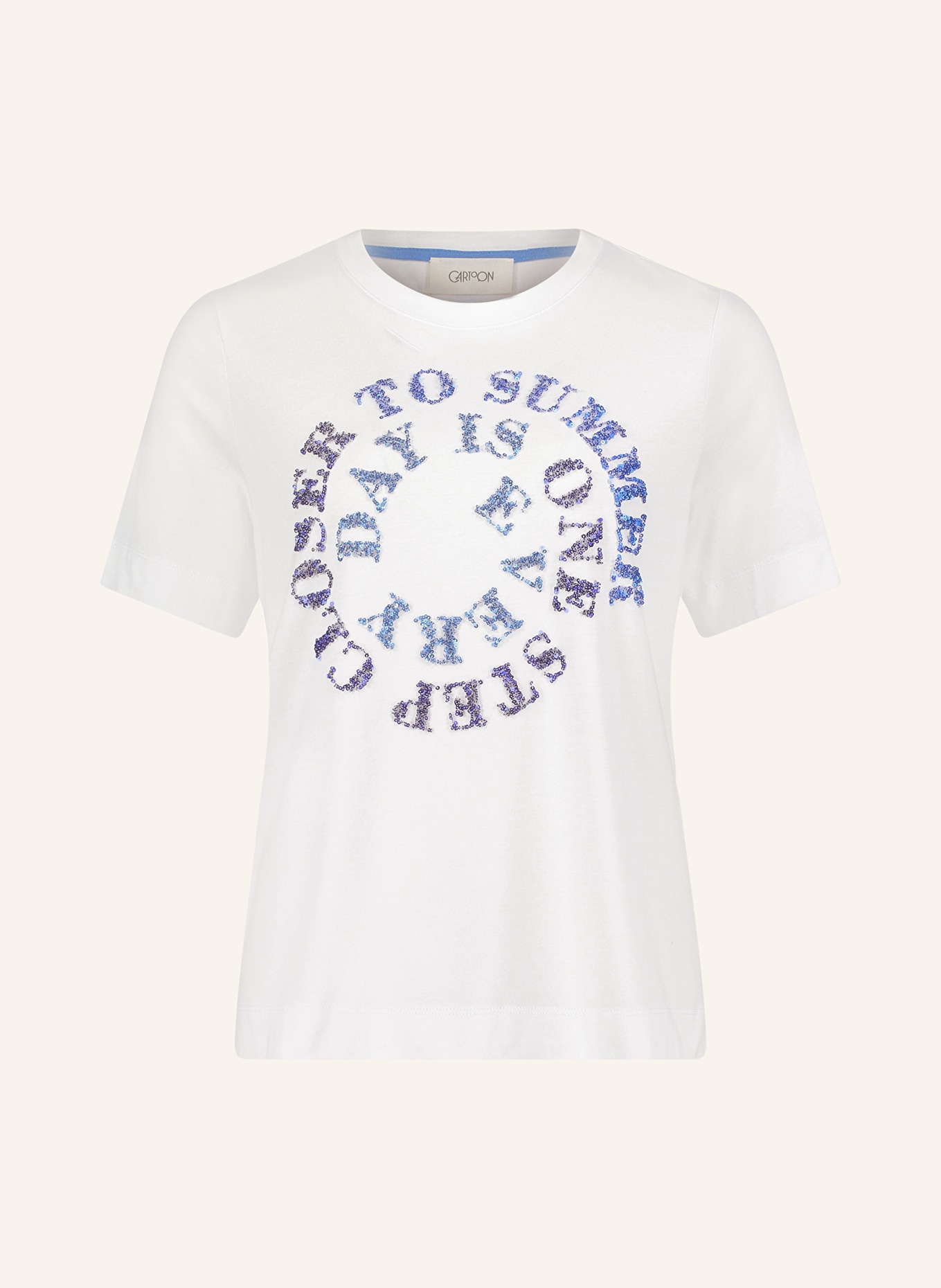 CARTOON T-Shirt mit Pailletten, Farbe: WEISS/ BLAU (Bild 1)