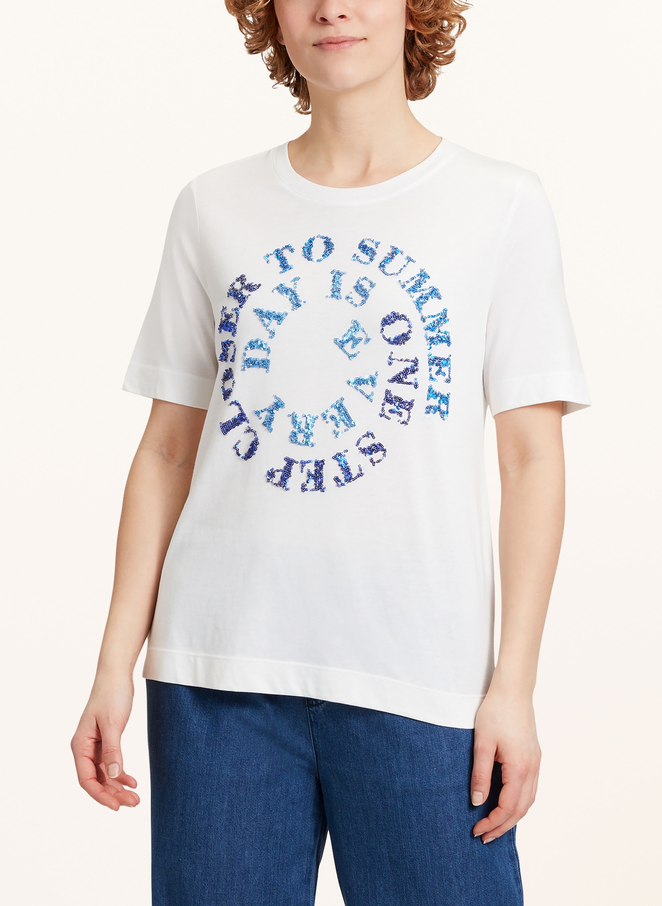 CARTOON T-Shirt mit Pailletten, Farbe: WEISS/ BLAU (Bild 2)