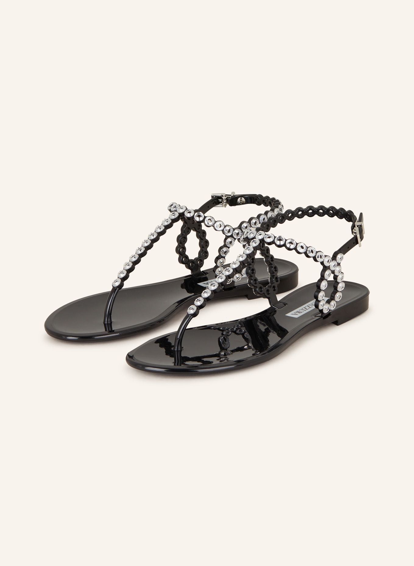 AQUAZZURA Flip flops ALMOST BARE CRYSTAL JELLY with decorative gems, Color: BLACK/ SILVER (Image 1)
