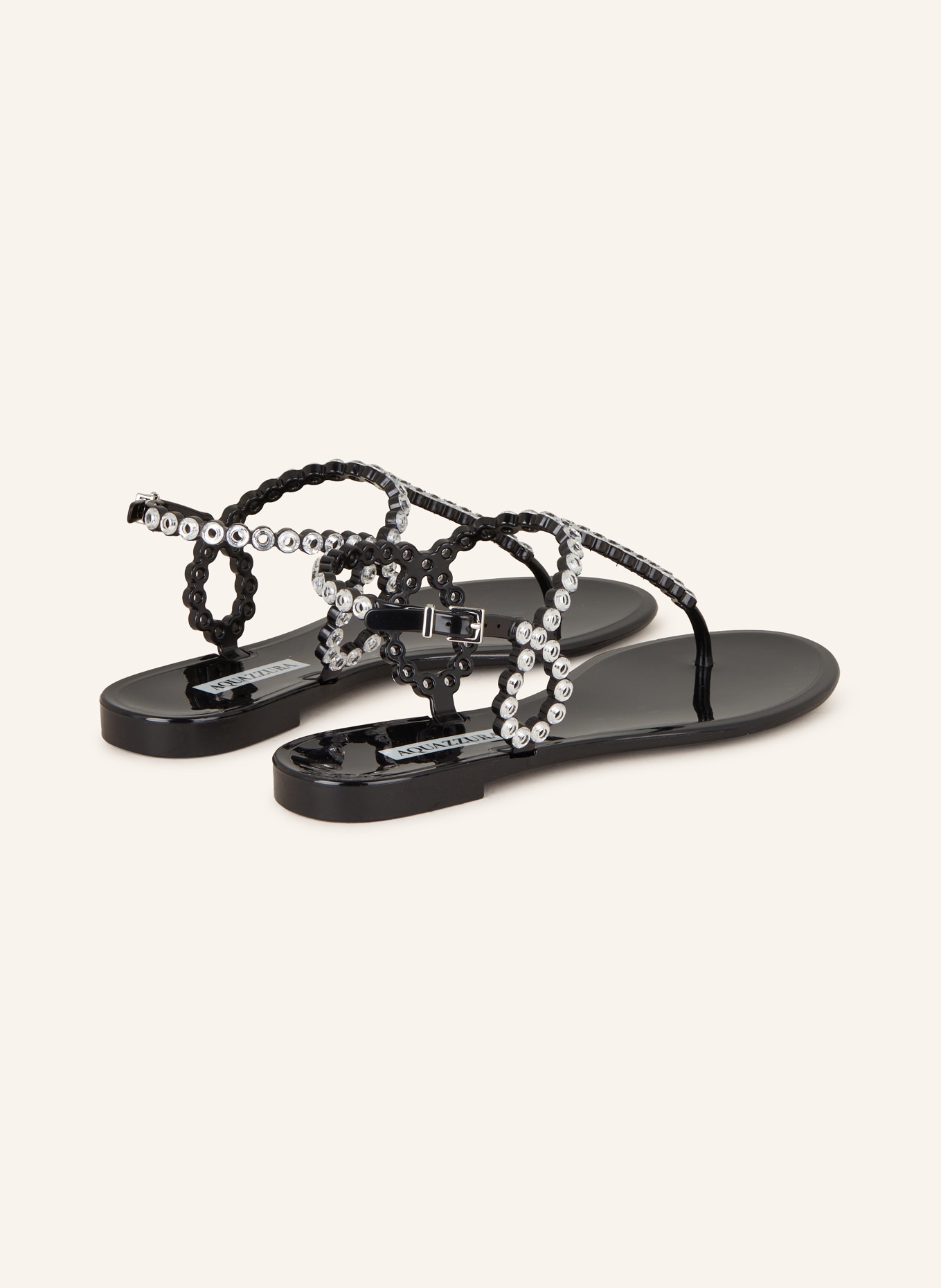 AQUAZZURA Flip flops ALMOST BARE CRYSTAL JELLY with decorative gems, Color: BLACK/ SILVER (Image 2)