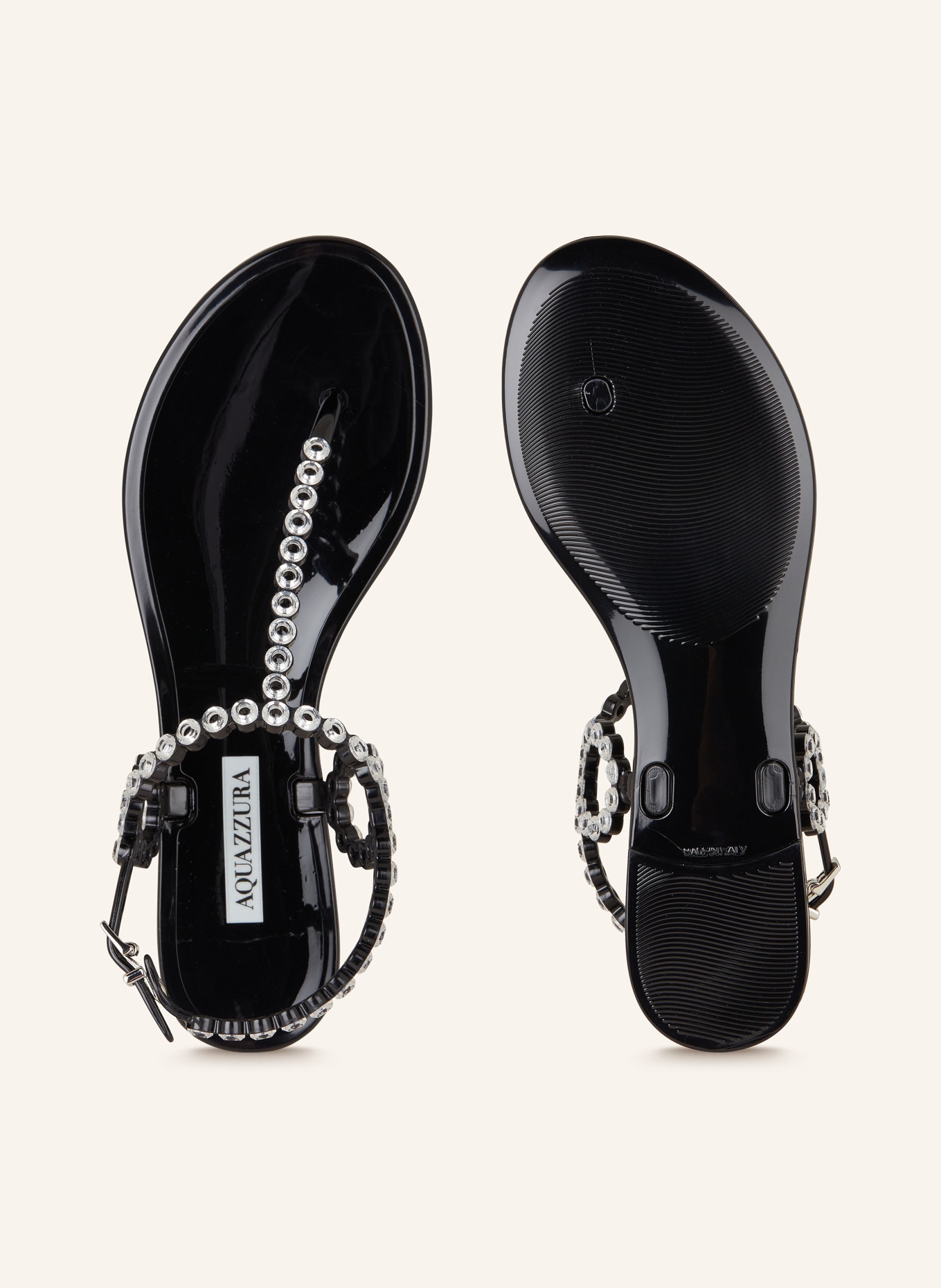 AQUAZZURA Flip flops ALMOST BARE CRYSTAL JELLY with decorative gems, Color: BLACK/ SILVER (Image 5)
