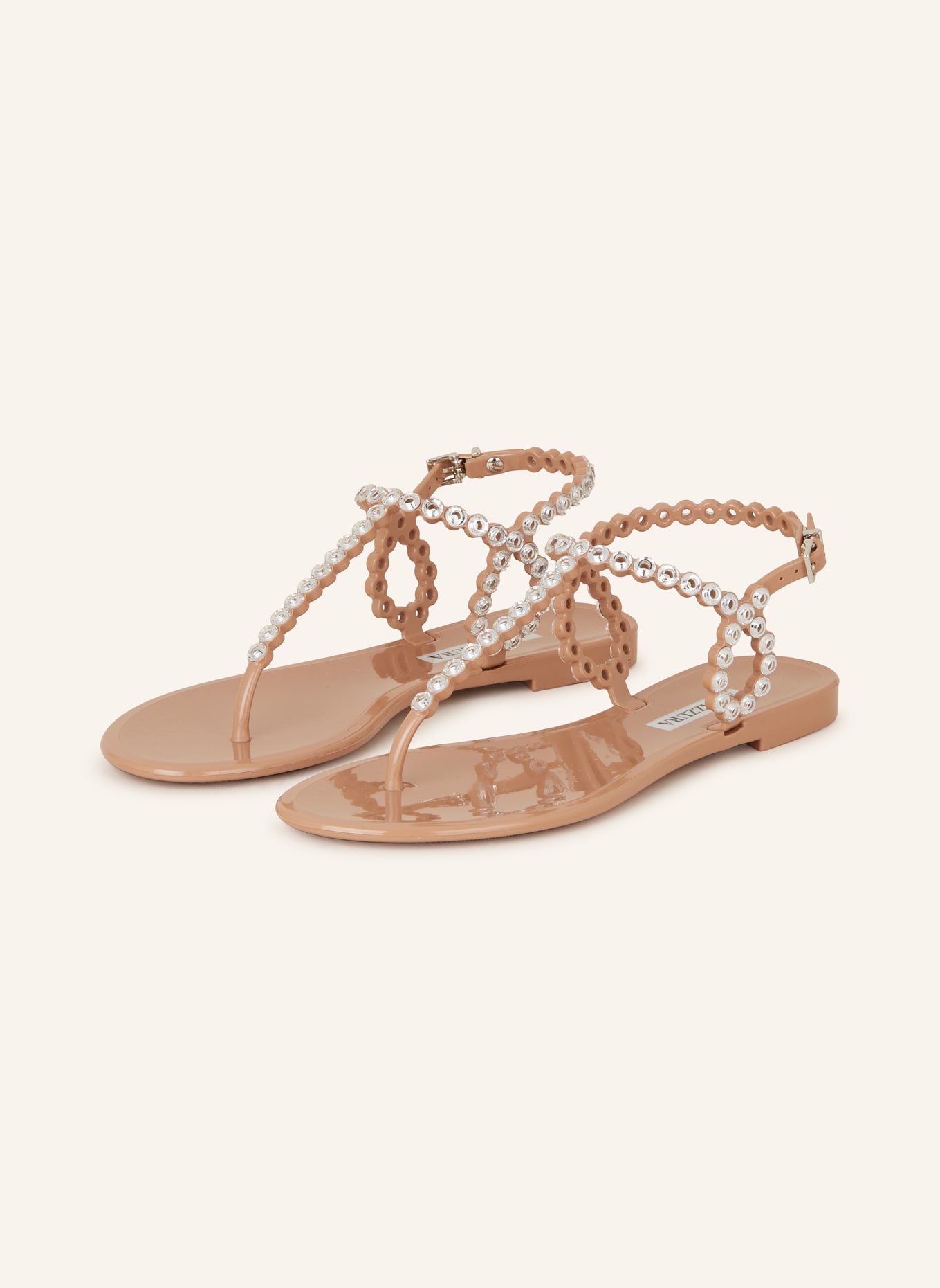 AQUAZZURA Flip flops ALMOST BARE CRYSTAL JELLY with decorative gems: ROSE