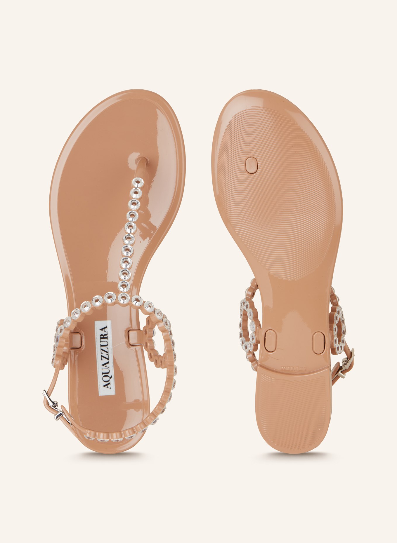 AQUAZZURA Flip flops ALMOST BARE CRYSTAL JELLY with decorative gems: ROSE