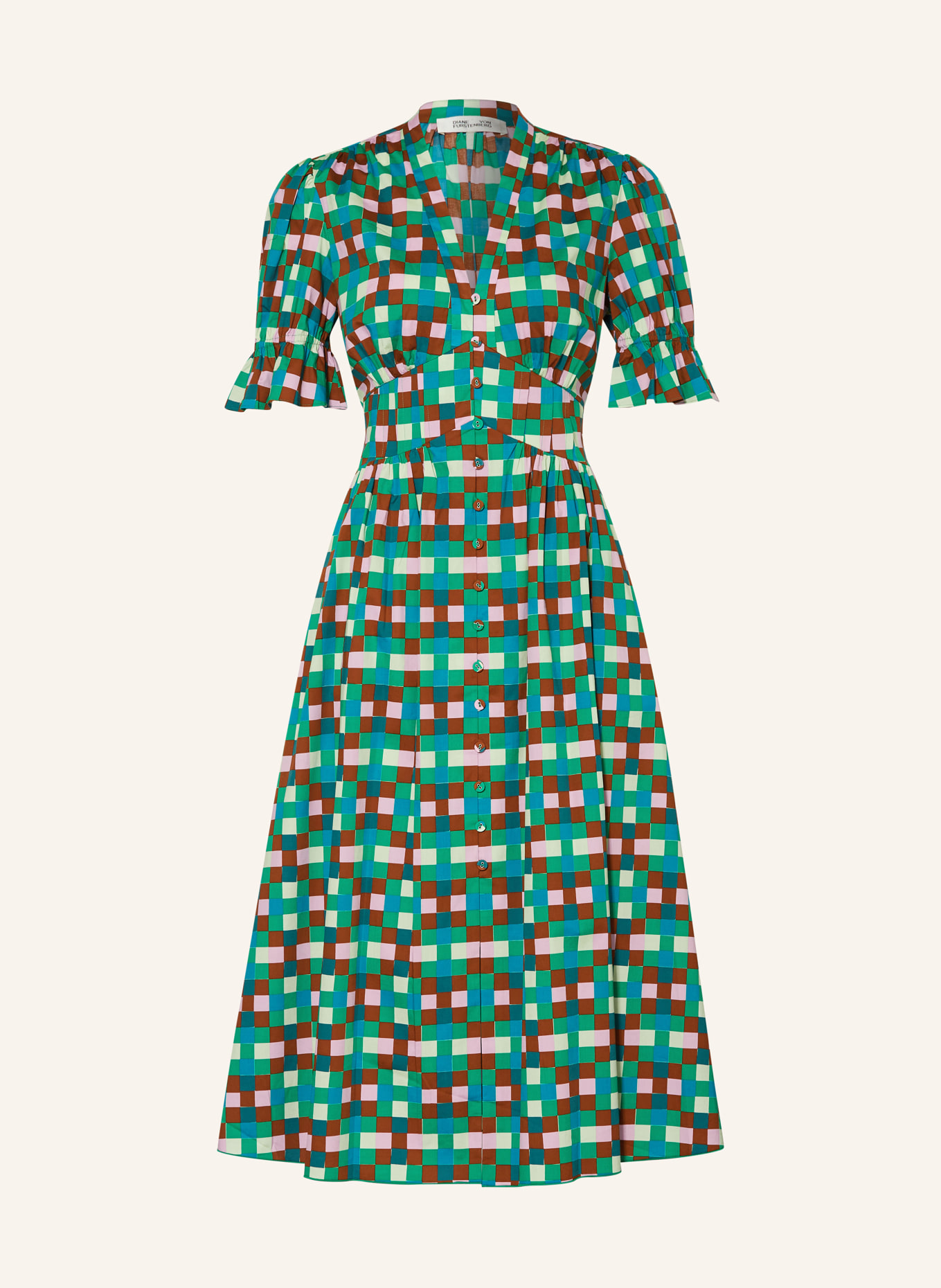 DIANE VON FURSTENBERG Shirt dress ERICA, Color: GREEN/ PINK/ BROWN (Image 1)