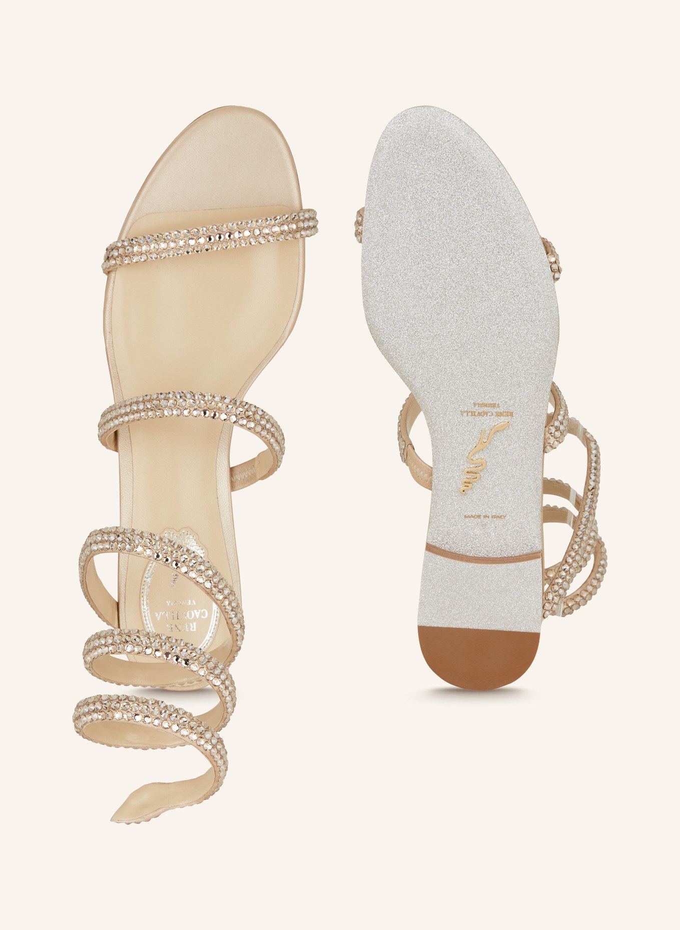 RENE CAOVILLA Sandals CLEO with decorative gems, Color: BEIGE (Image 5)
