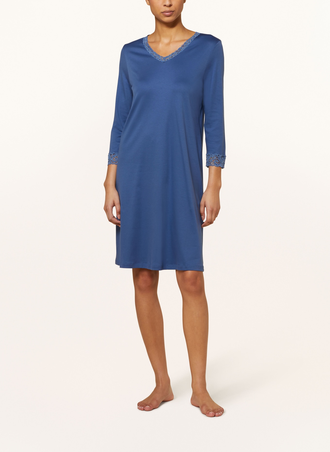 HANRO Nightgown MOMENTS with 3/4 sleeves, Color: BLUE (Image 2)