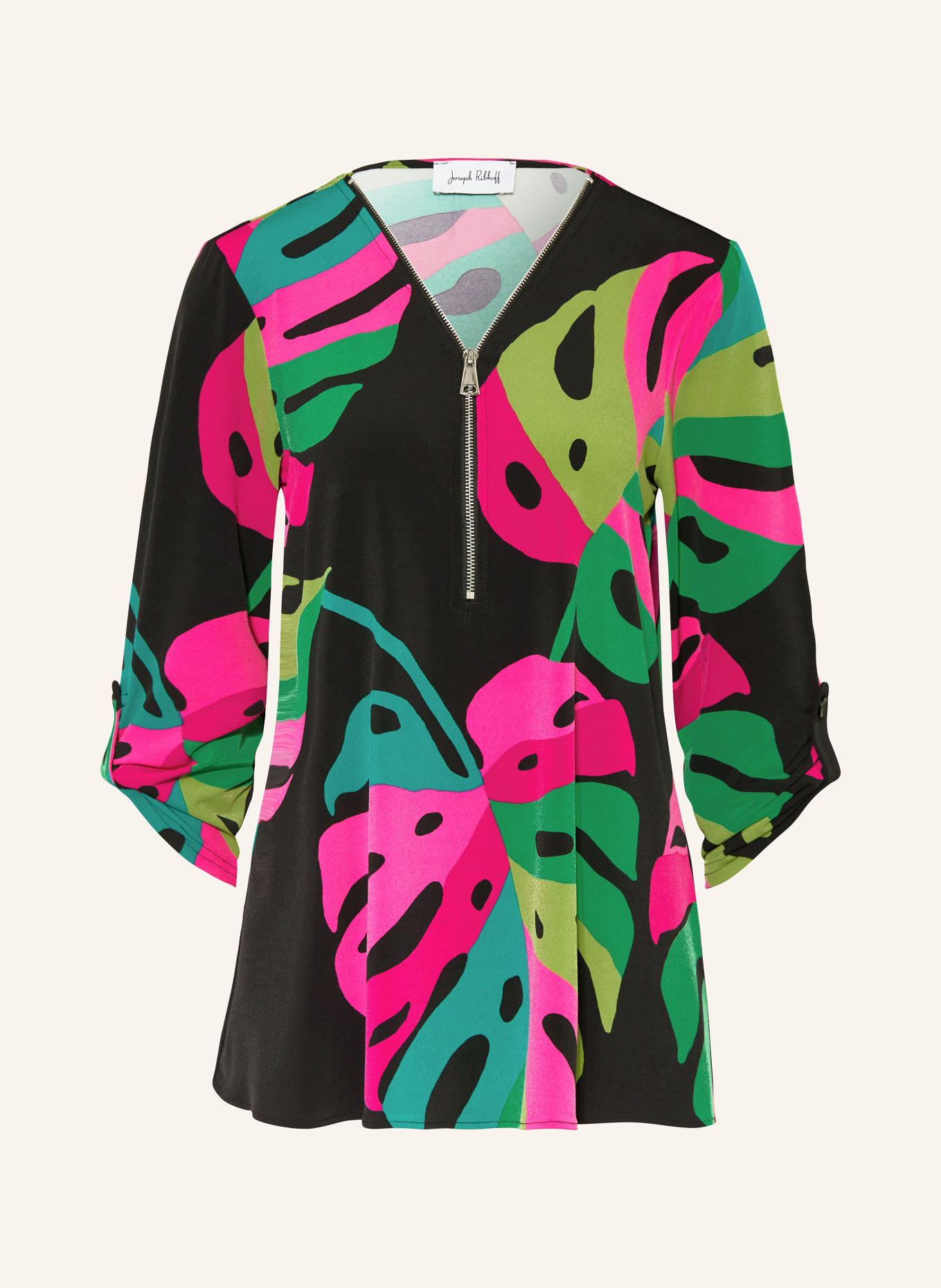 Joseph Ribkoff Shirt blouse made of jersey with 3/4 sleeves, Color: BLACK/ FUCHSIA/ GREEN (Image 1)