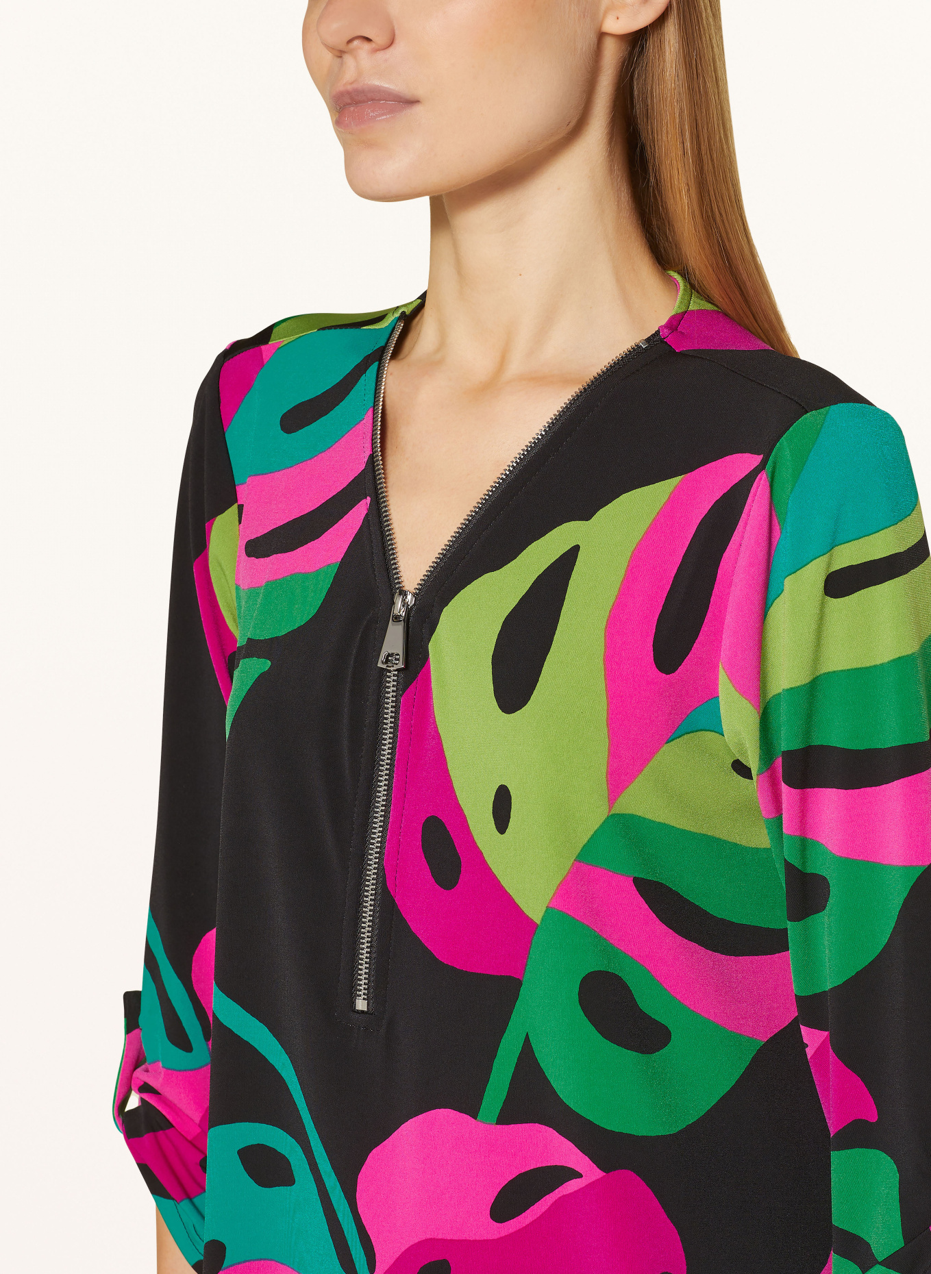 Joseph Ribkoff Shirt blouse made of jersey with 3/4 sleeves, Color: BLACK/ FUCHSIA/ GREEN (Image 4)