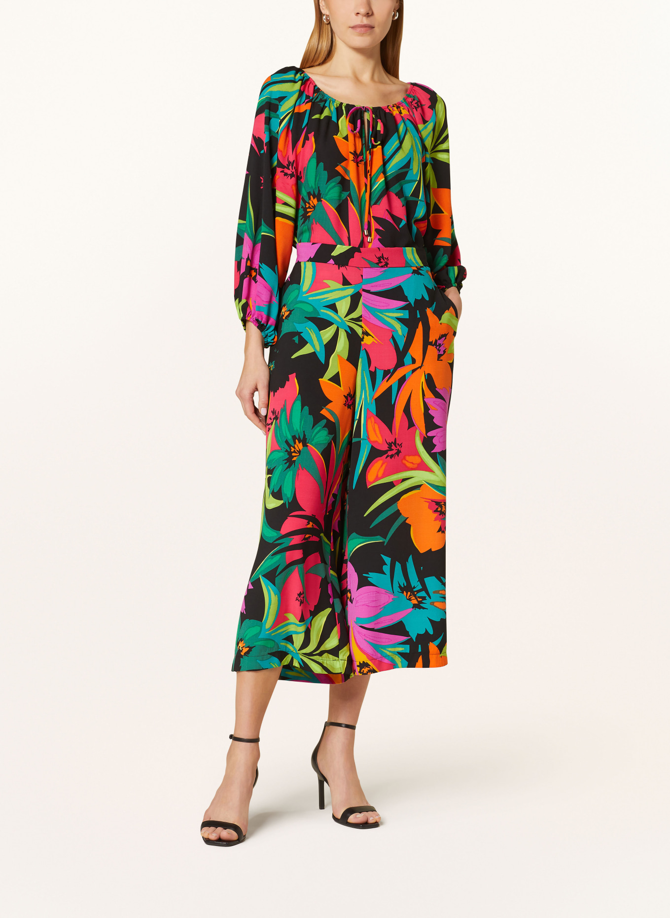 Joseph Ribkoff Culottes, Color: BLACK/ ORANGE/ LIGHT GREEN (Image 2)