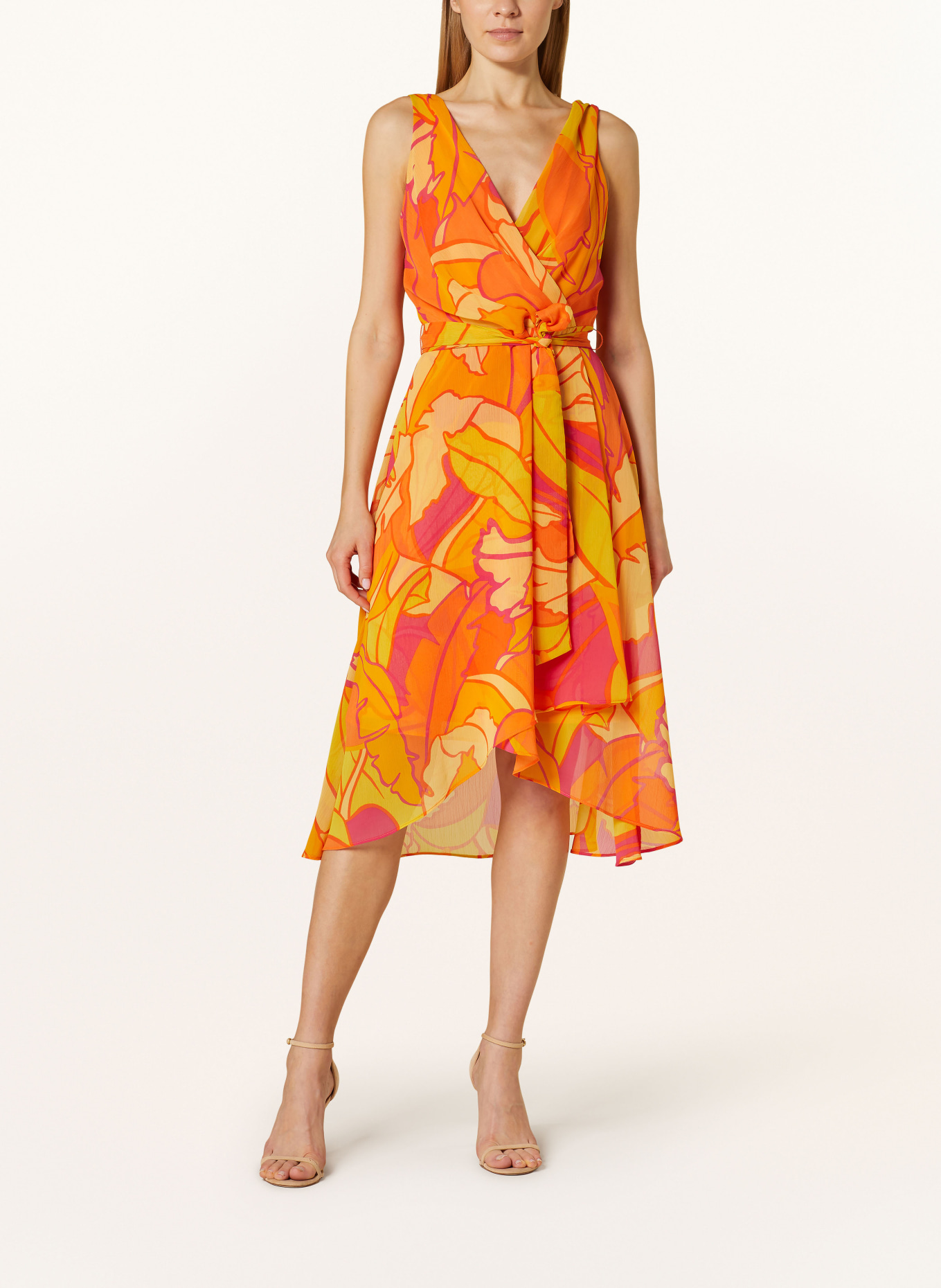 Joseph Ribkoff Dress in wrap look, Color: PINK/ YELLOW/ ORANGE (Image 2)