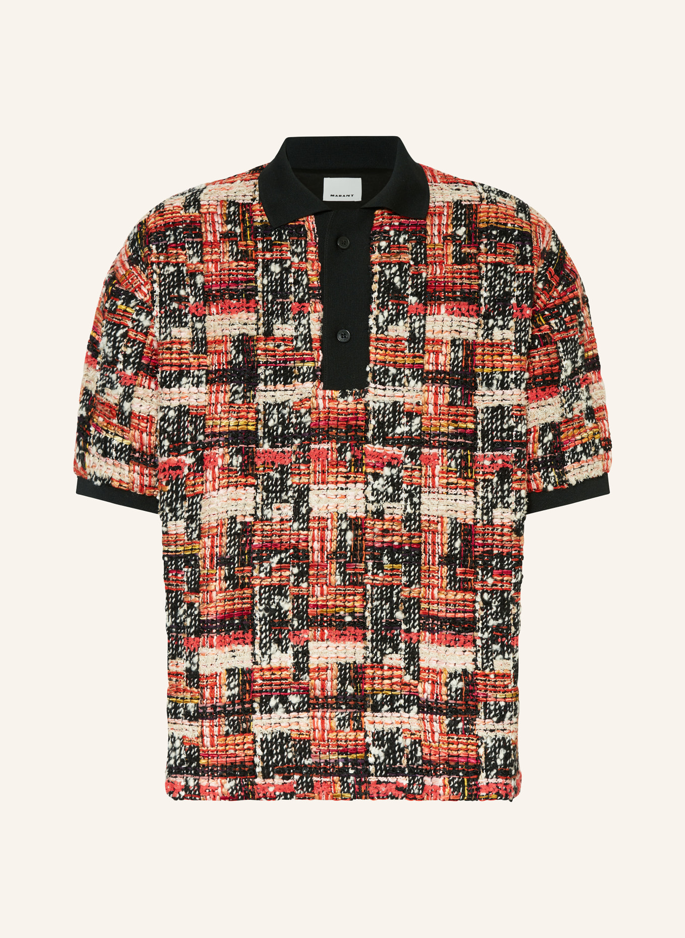 ISABEL MARANT Bouclé polo shirt DORIAN with glitter thread, Color: BLACK/ RED/ BEIGE (Image 1)