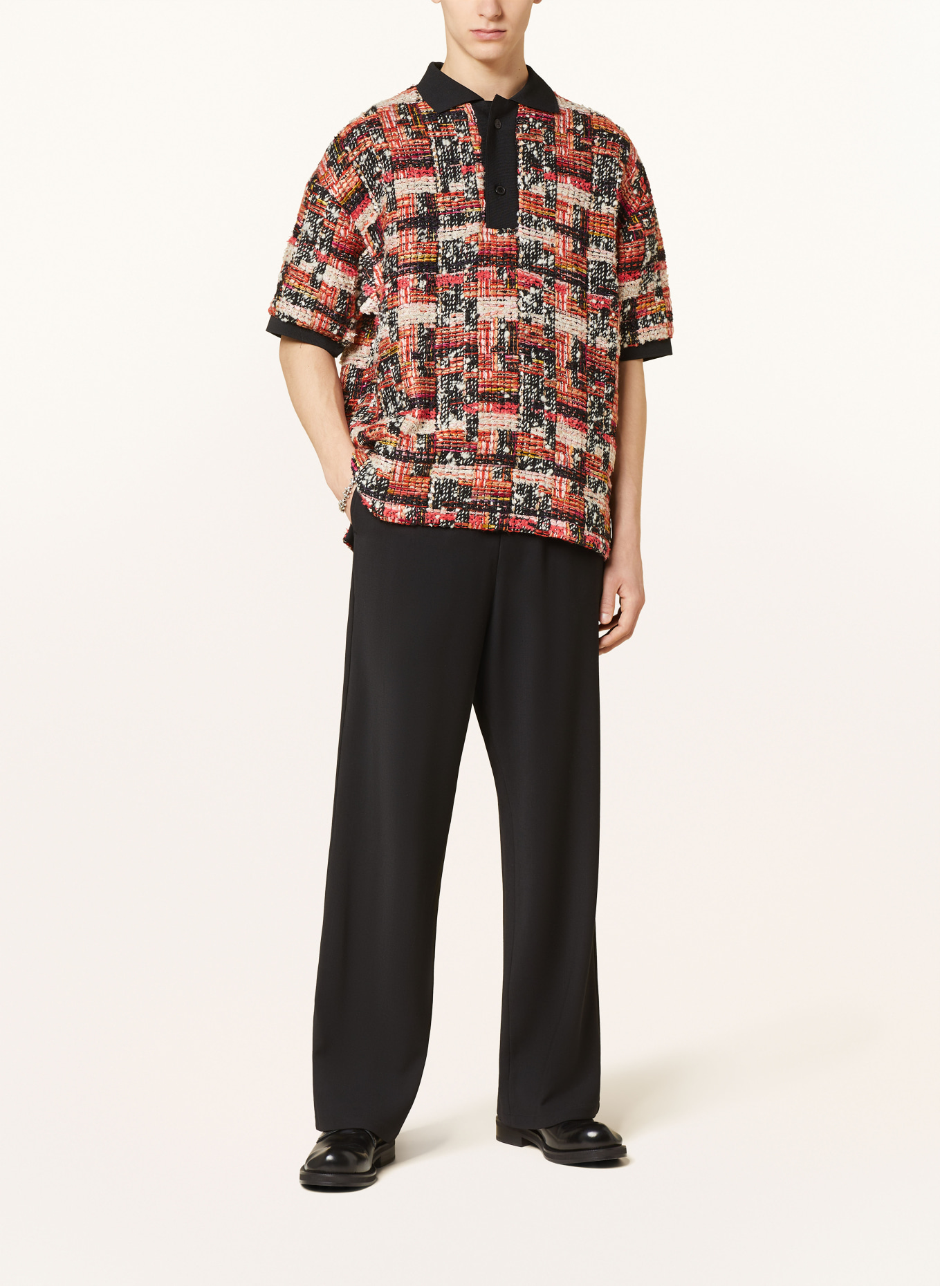 ISABEL MARANT Bouclé polo shirt DORIAN with glitter thread, Color: BLACK/ RED/ BEIGE (Image 2)