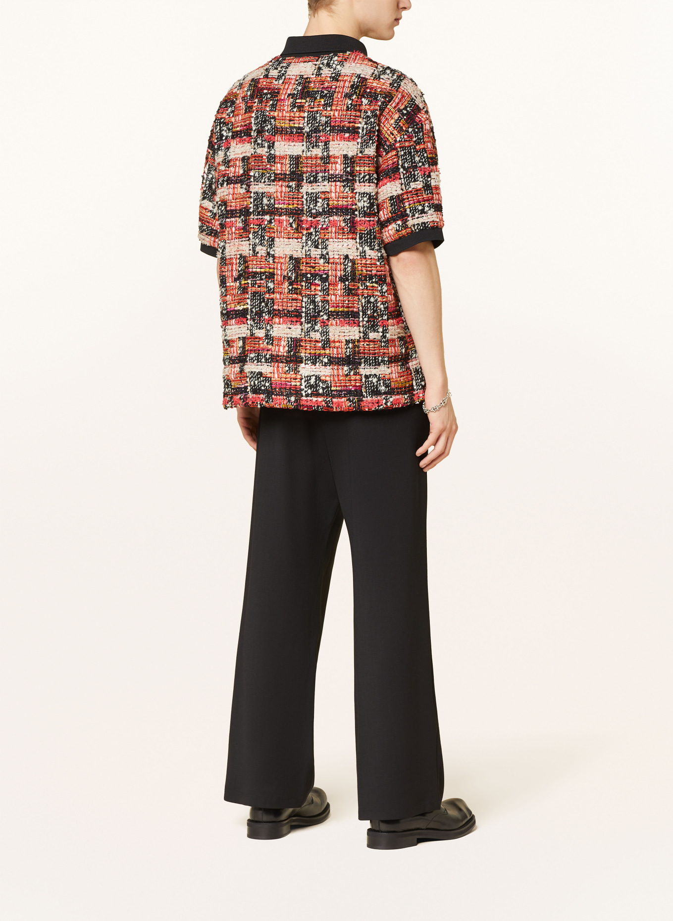 ISABEL MARANT Bouclé polo shirt DORIAN with glitter thread, Color: BLACK/ RED/ BEIGE (Image 3)