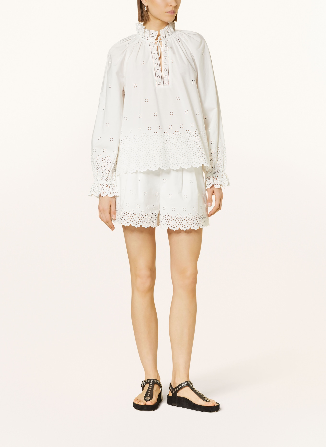 ULLA JOHNSON Shirt blouse ALORA with broderie anglaise and ruffles, Color: WHITE (Image 2)