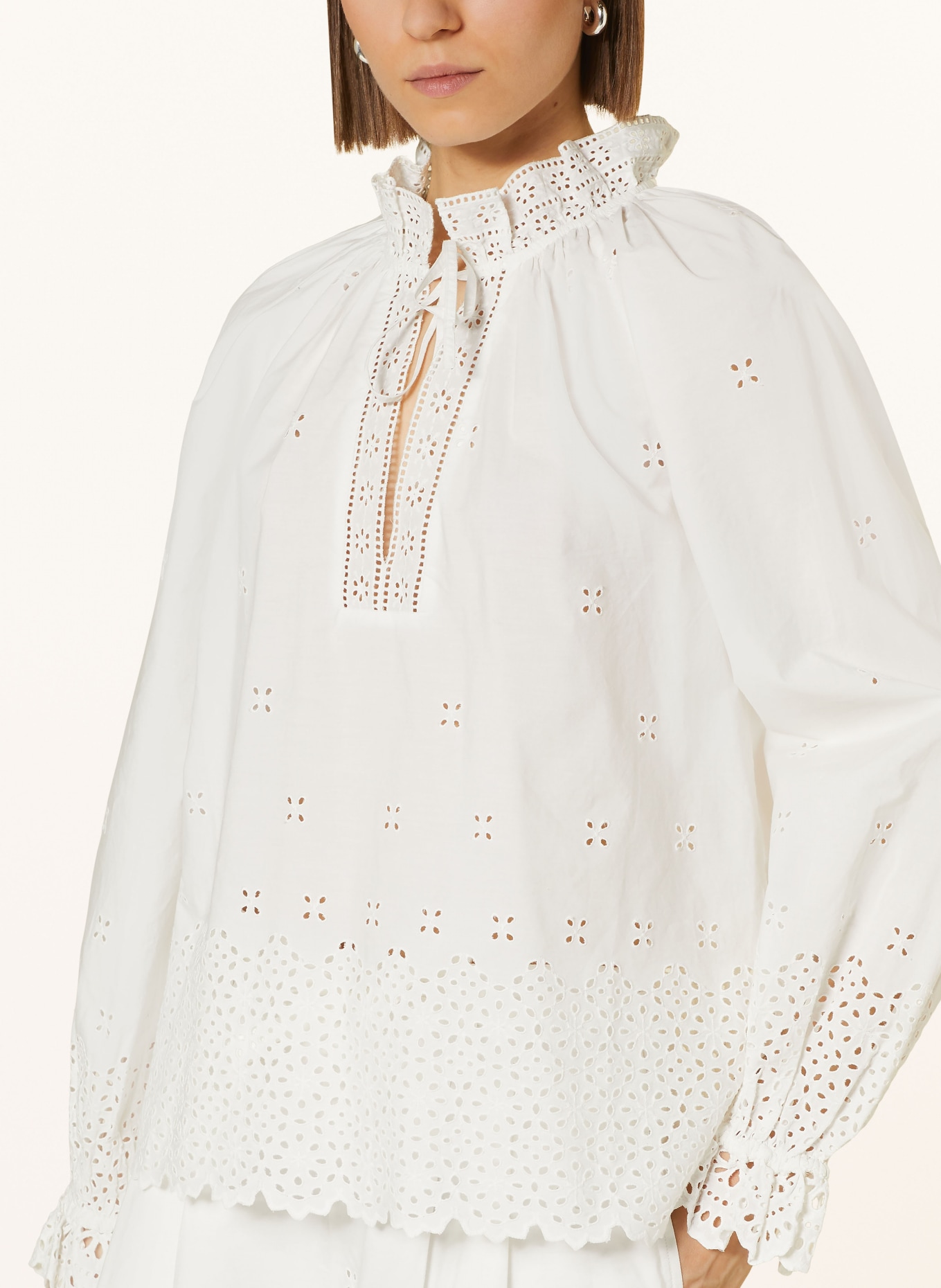 ULLA JOHNSON Shirt blouse ALORA with broderie anglaise and ruffles, Color: WHITE (Image 4)