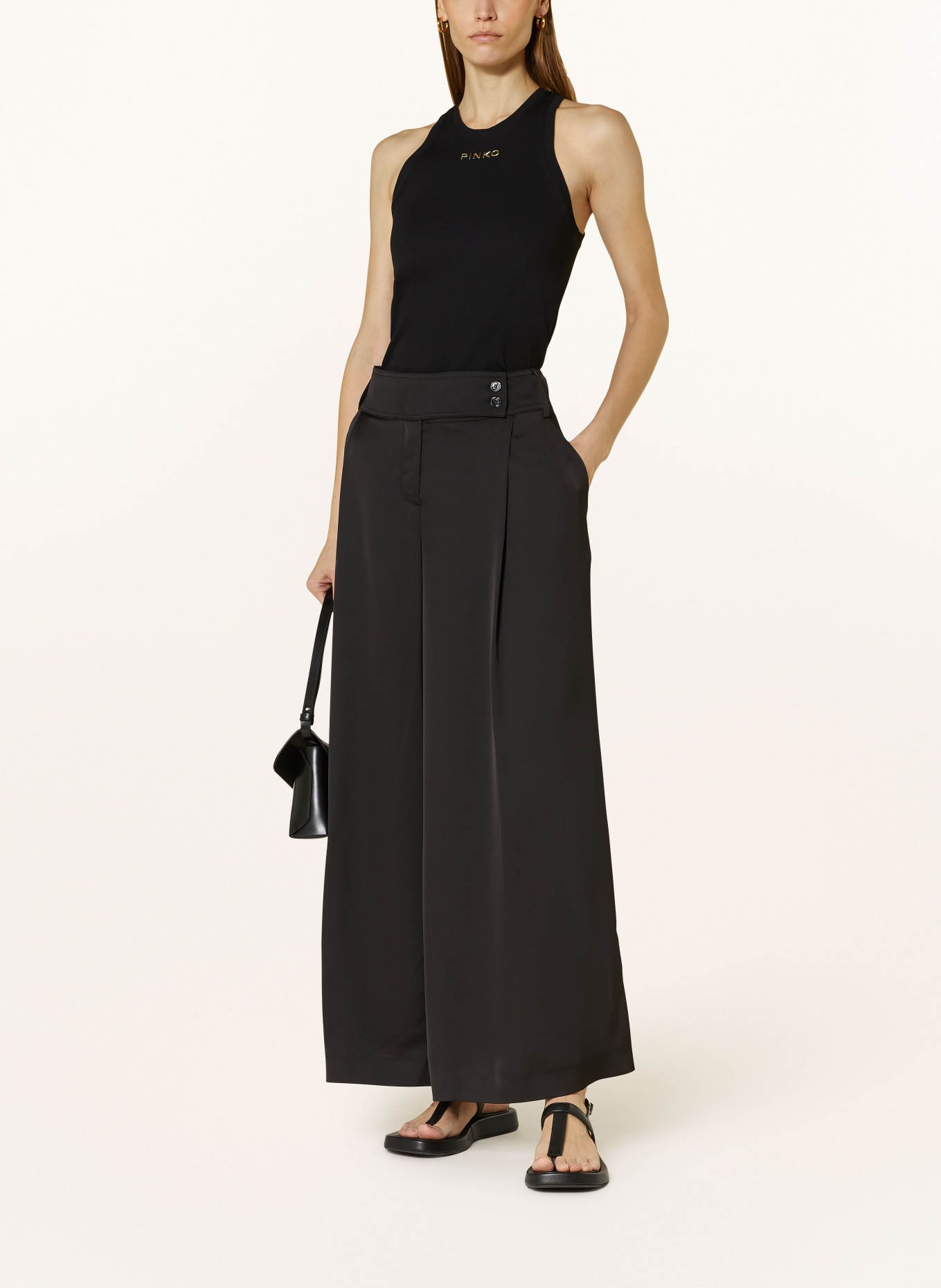 PINKO Wide leg trousers PARNE in satin, Color: BLACK (Image 2)