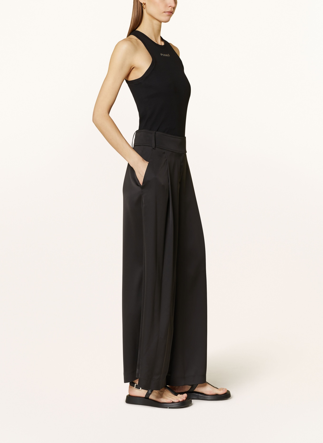 PINKO Wide leg trousers PARNE in satin, Color: BLACK (Image 4)