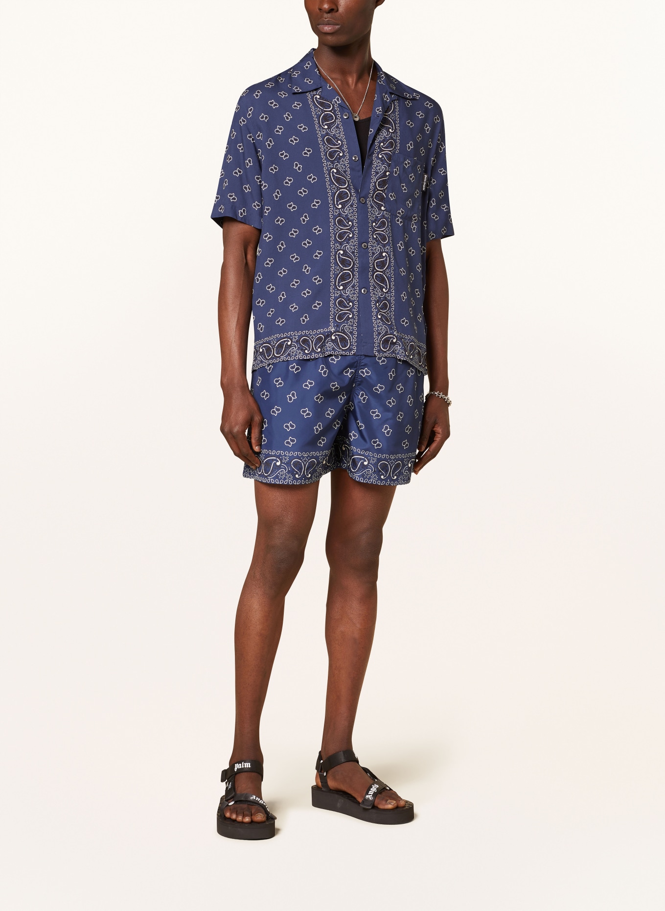 Palm Angels Resort shirt comfort fit, Color: DARK BLUE/ WHITE (Image 2)