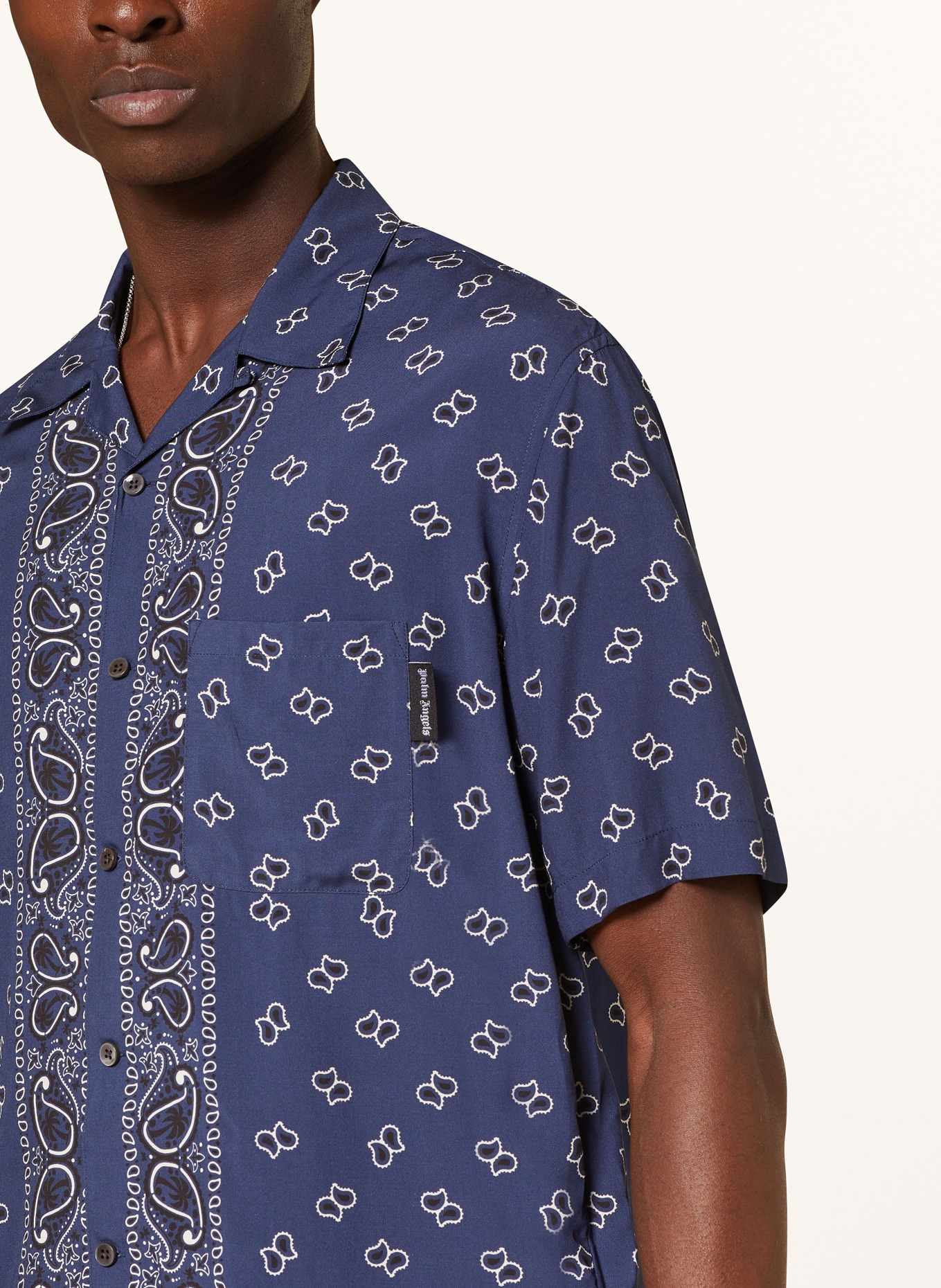 Palm Angels Resort shirt comfort fit, Color: DARK BLUE/ WHITE (Image 4)