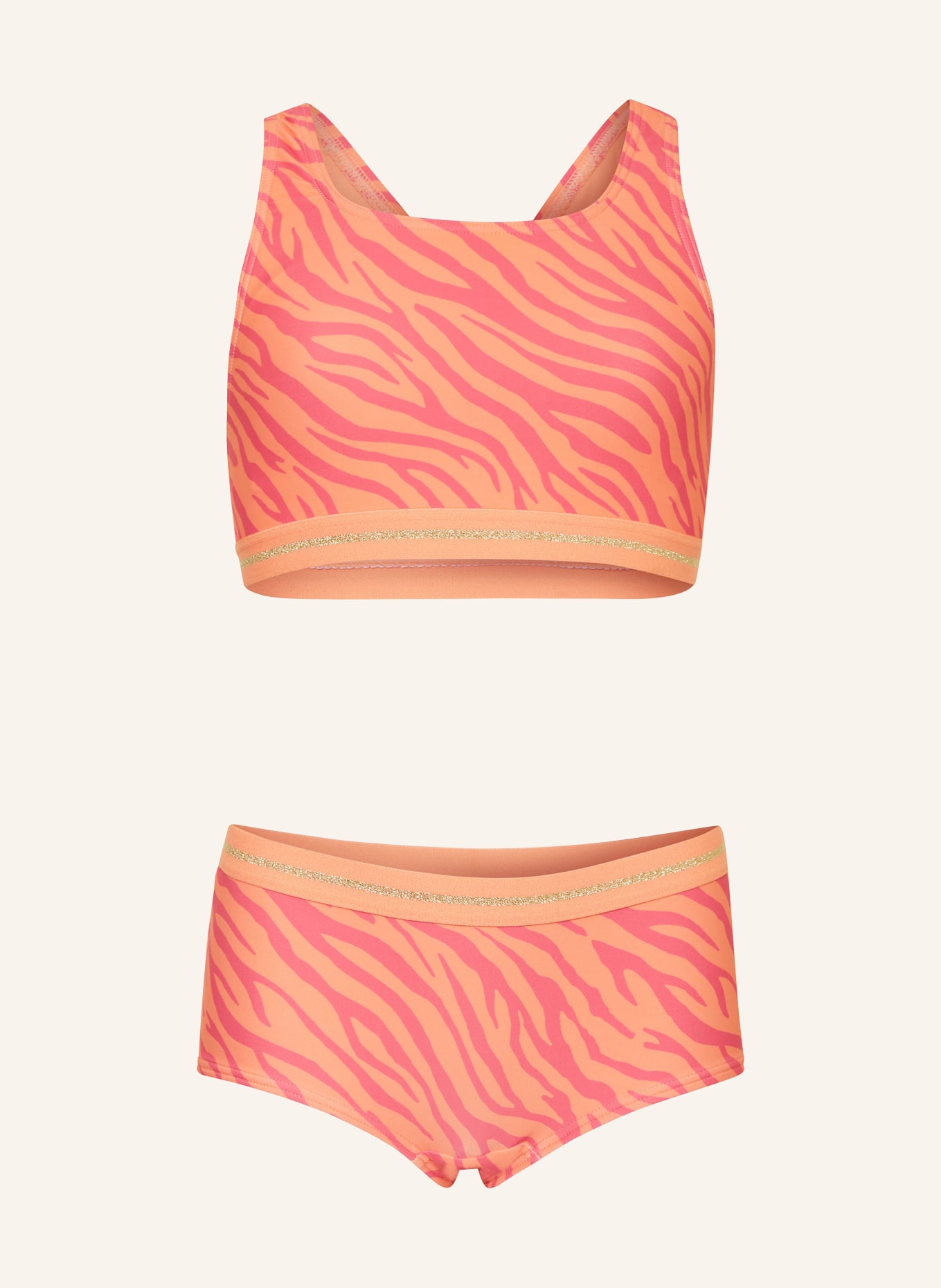 Sanetta Bikini bustier z ochroną UV 50+ z błyszczącą przędzą, Kolor: POMARAŃCZOWY/ MOCNORÓŻOWY (Obrazek 1)