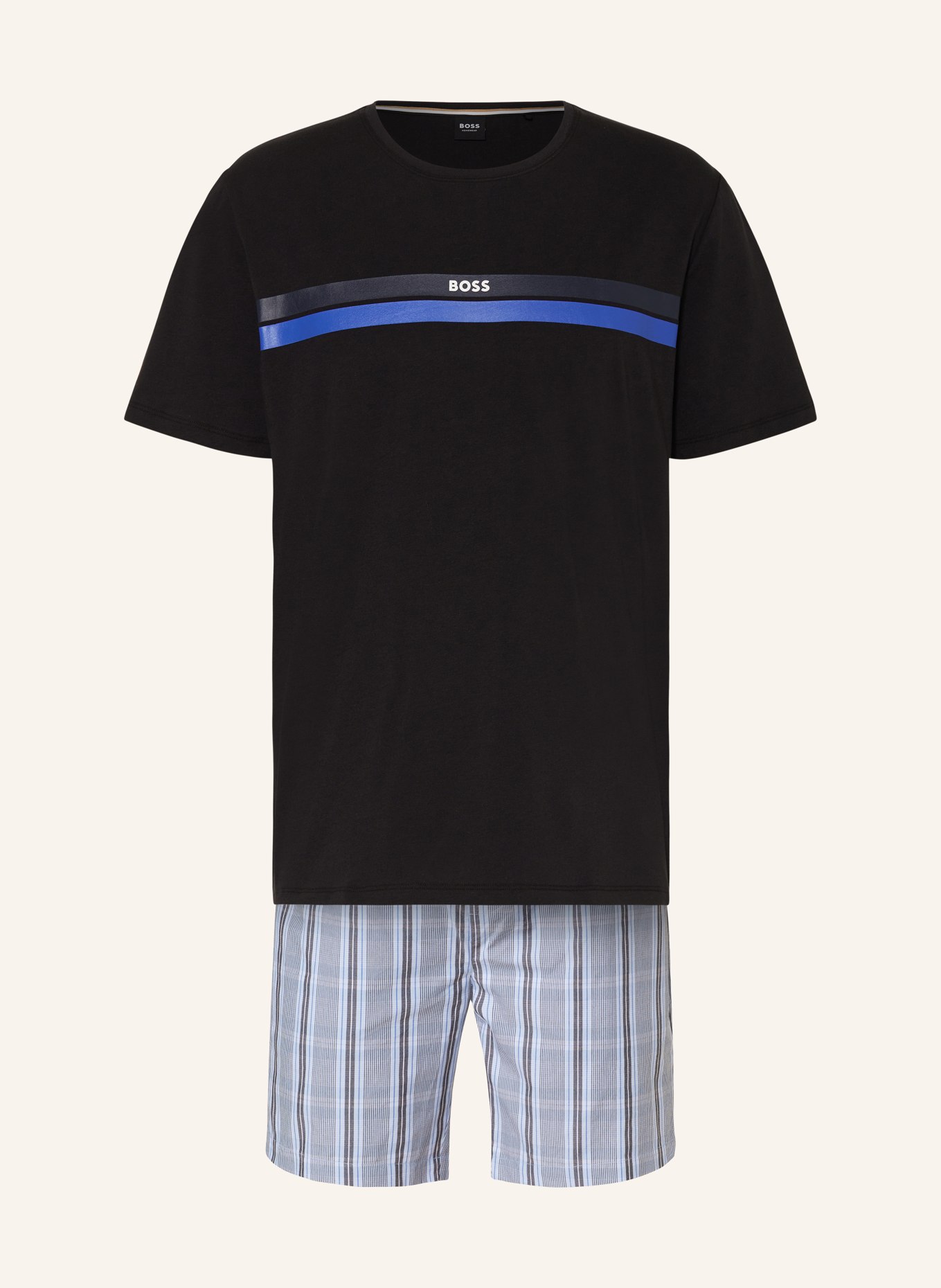 BOSS Shorty-Schlafanzug URBAN SHORT, Farbe: HELLBLAU/ SCHWARZ/ BLAU (Bild 1)