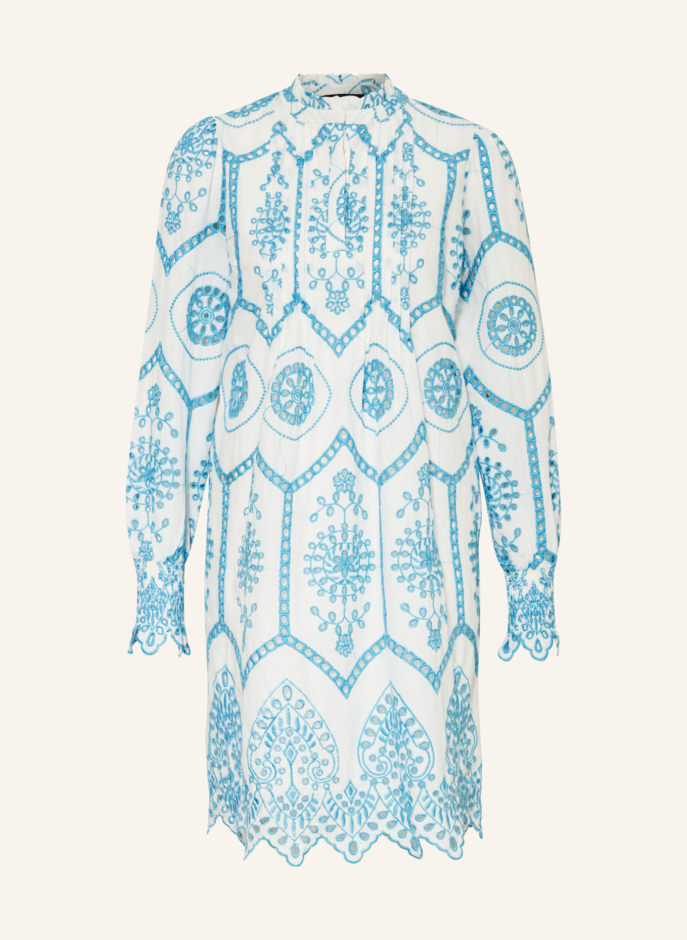 miss goodlife Dress with broderie anglaise, Color: WHITE/ LIGHT BLUE (Image 1)