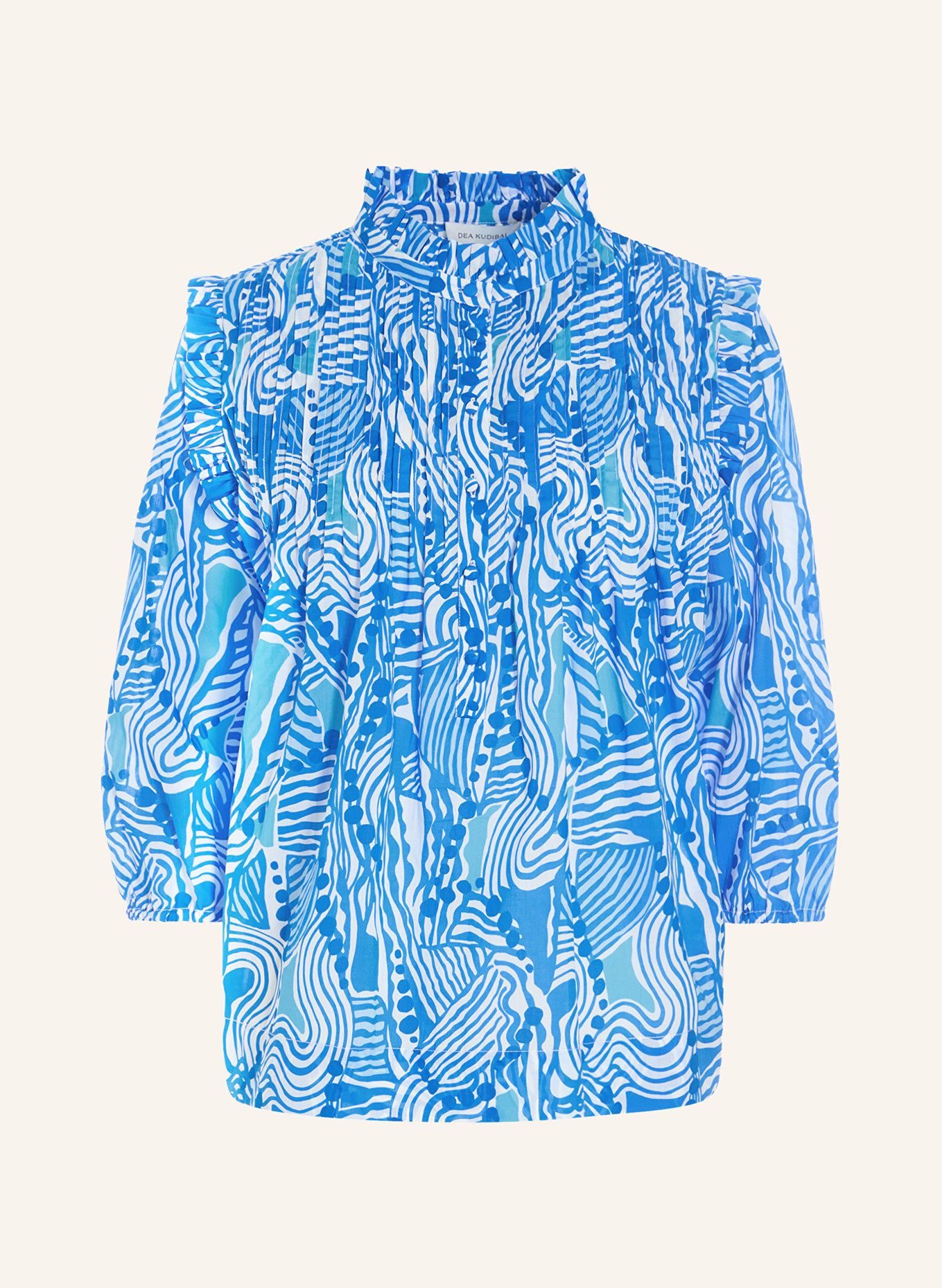 dea kudibal Shirt blouse LINE with ruffles and 3/4 sleeve, Color: BLUE/ WHITE (Image 1)