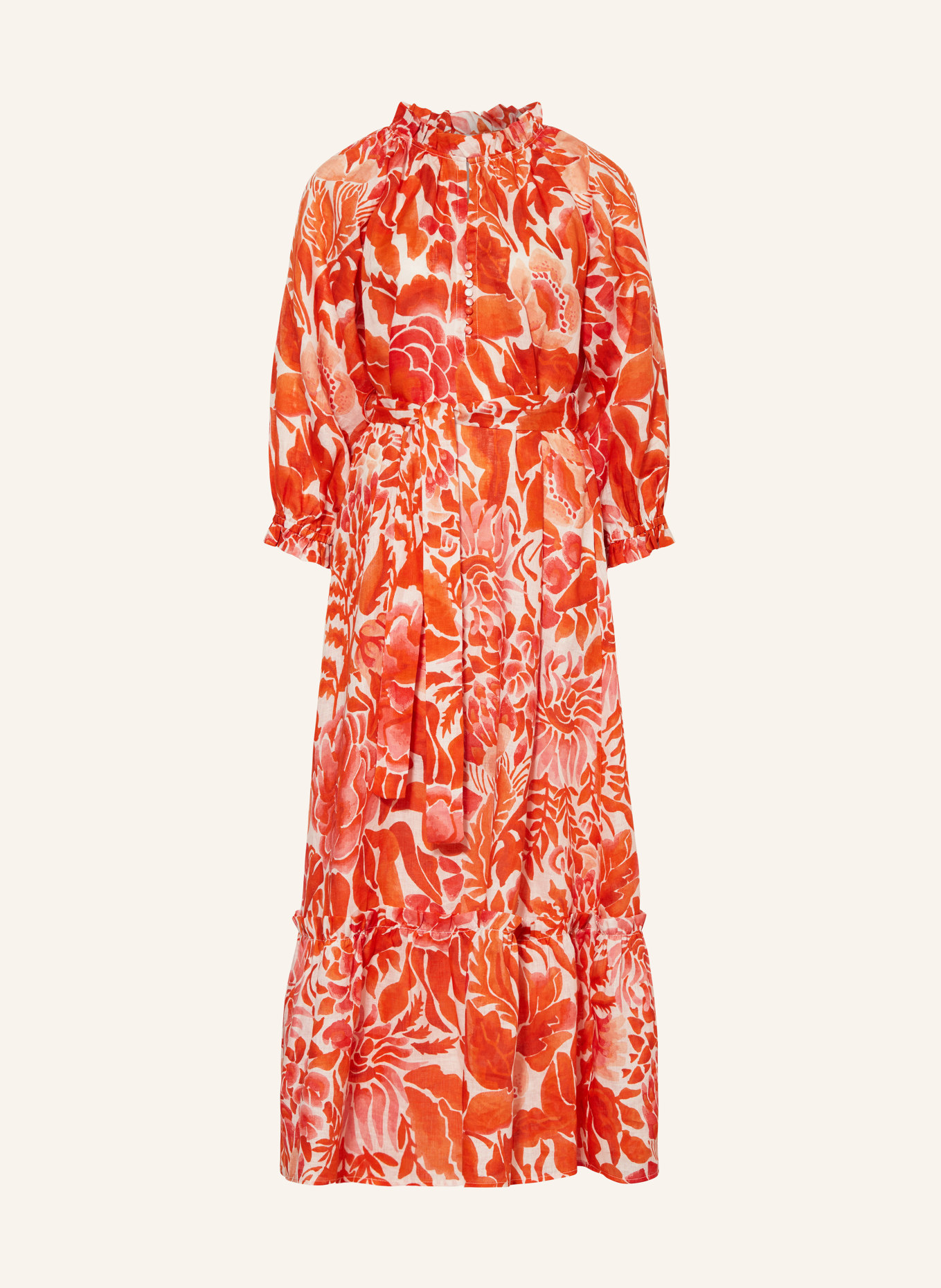 dea kudibal Linen dress TUSNELDA with ruffles, Color: ORANGE/ CREAM (Image 1)