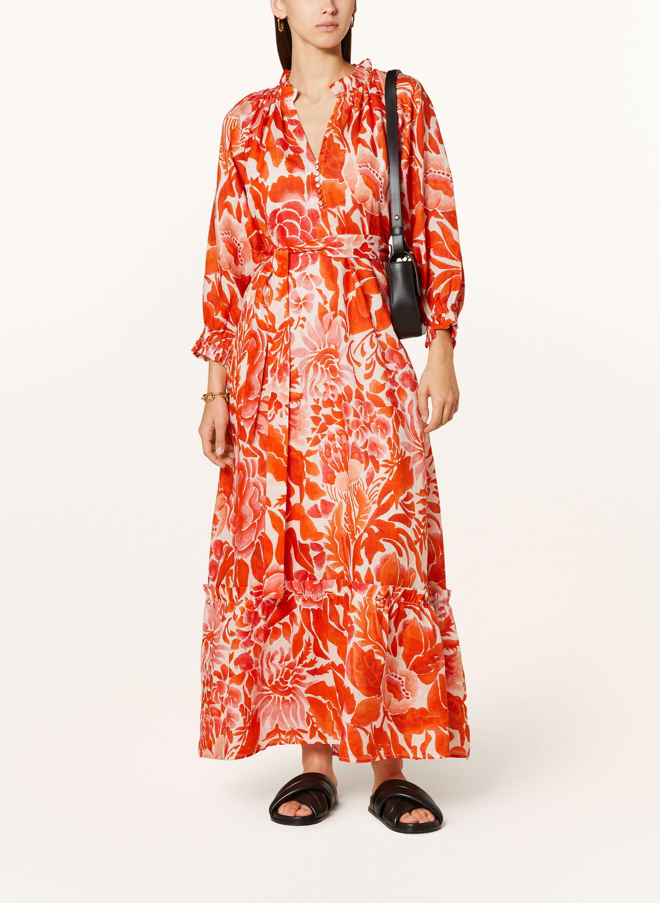 dea kudibal Linen dress TUSNELDA with ruffles, Color: ORANGE/ CREAM (Image 2)