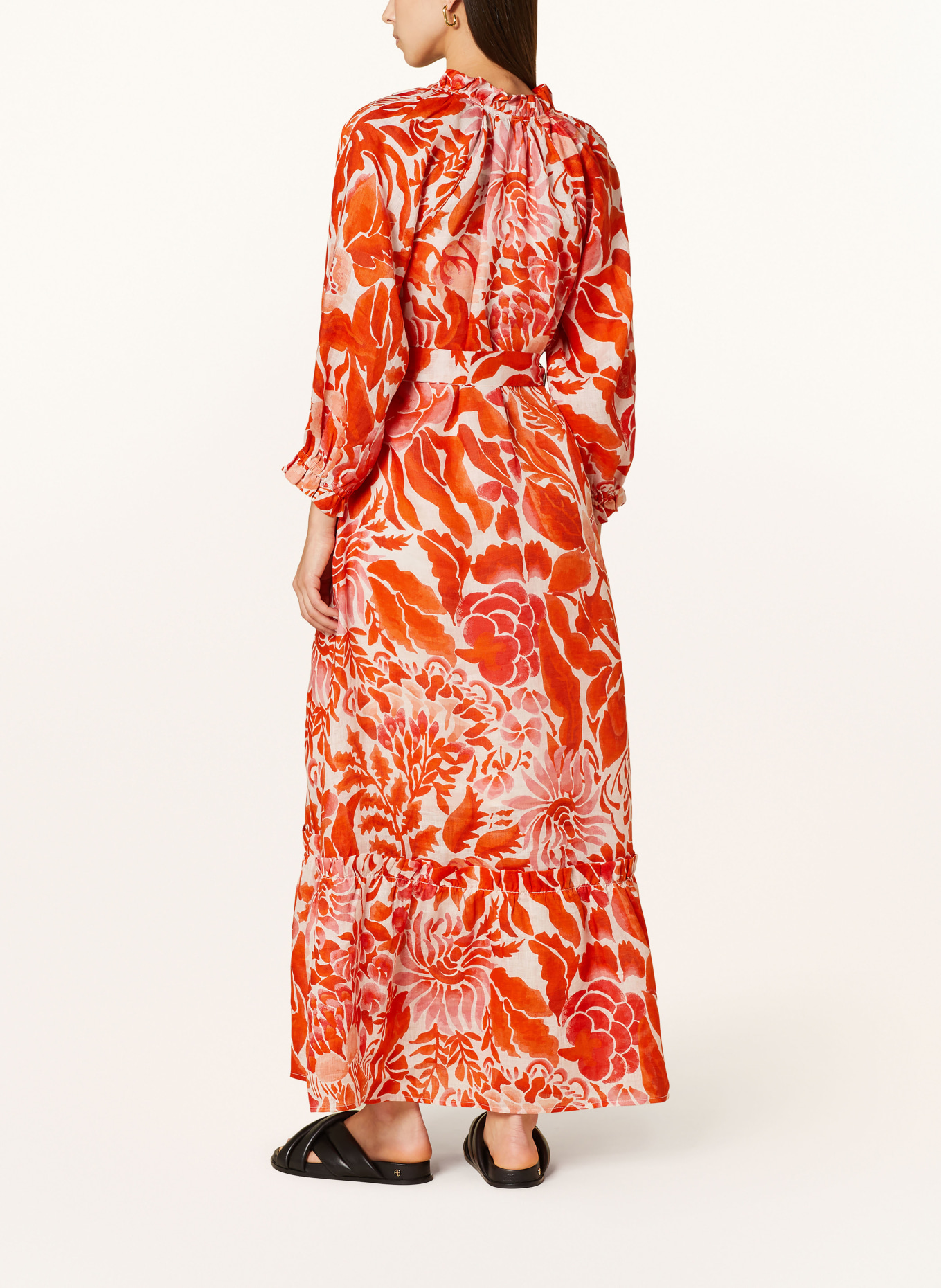 dea kudibal Linen dress TUSNELDA with ruffles, Color: ORANGE/ CREAM (Image 3)