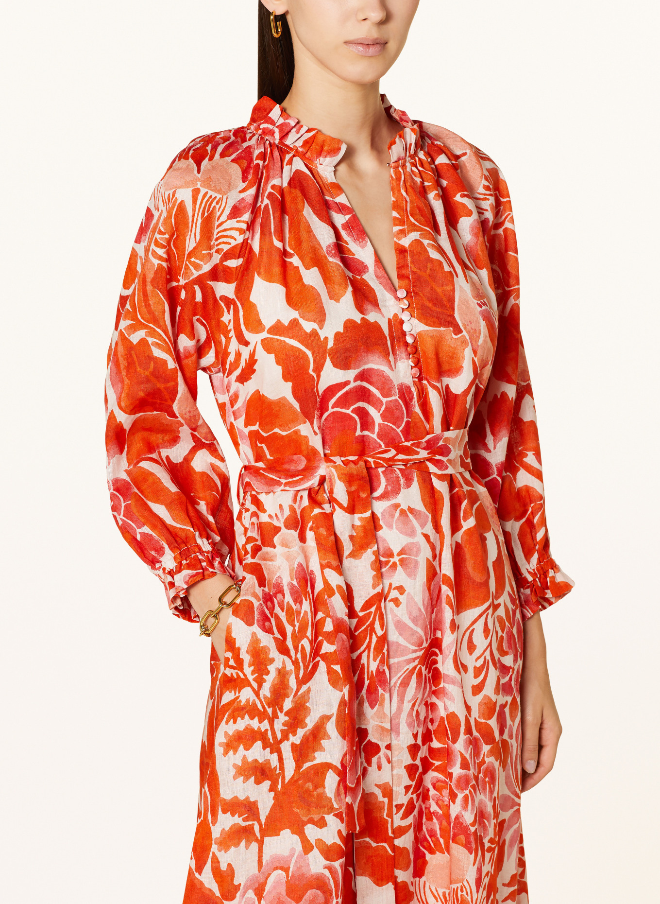dea kudibal Linen dress TUSNELDA with ruffles, Color: ORANGE/ CREAM (Image 4)