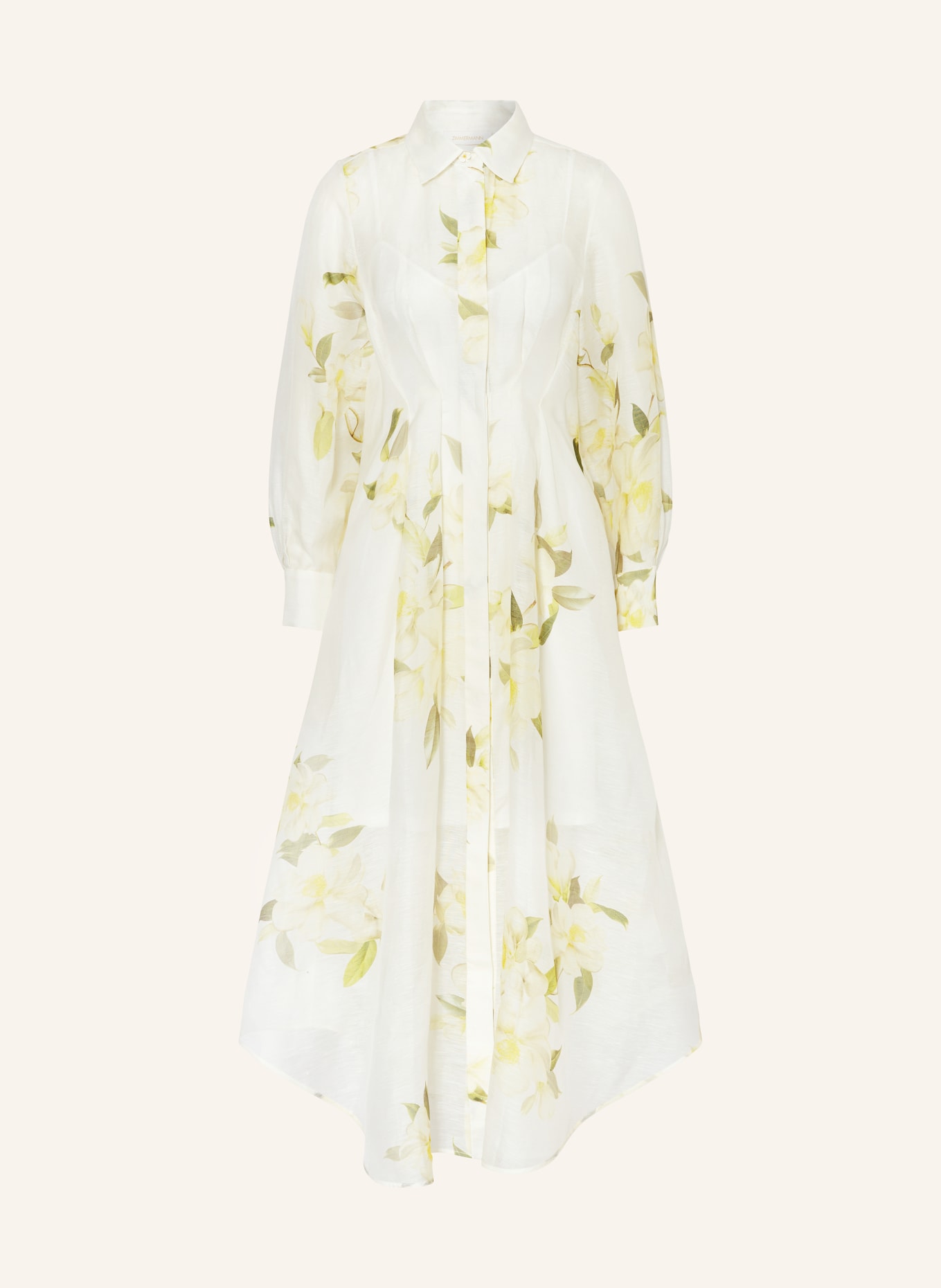 ZIMMERMANN Shirt dress HARMONY with linen and silk, Color: WHITE/ GREEN/ YELLOW (Image 1)