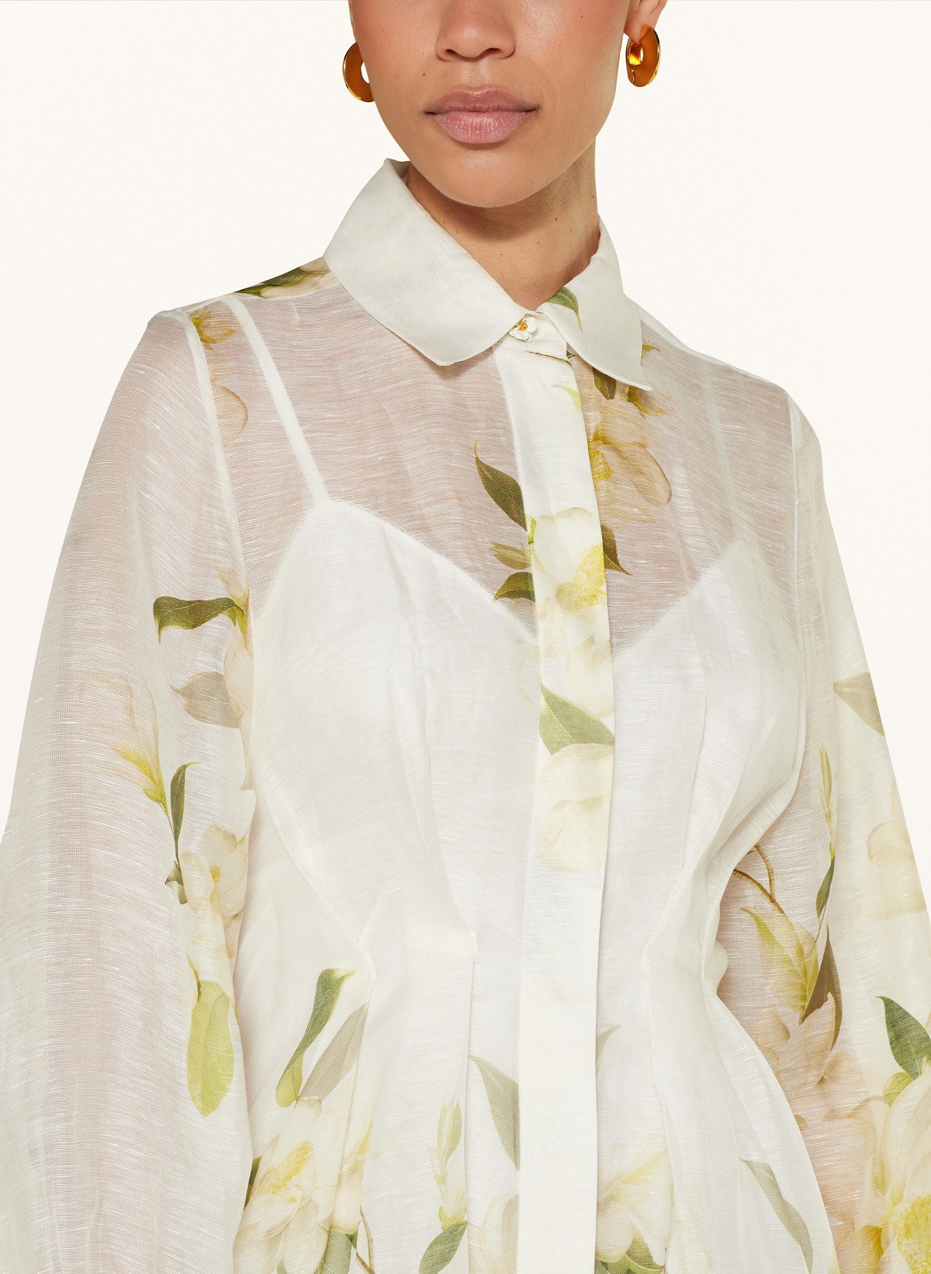 ZIMMERMANN Shirt dress HARMONY with linen and silk, Color: WHITE/ GREEN/ YELLOW (Image 4)