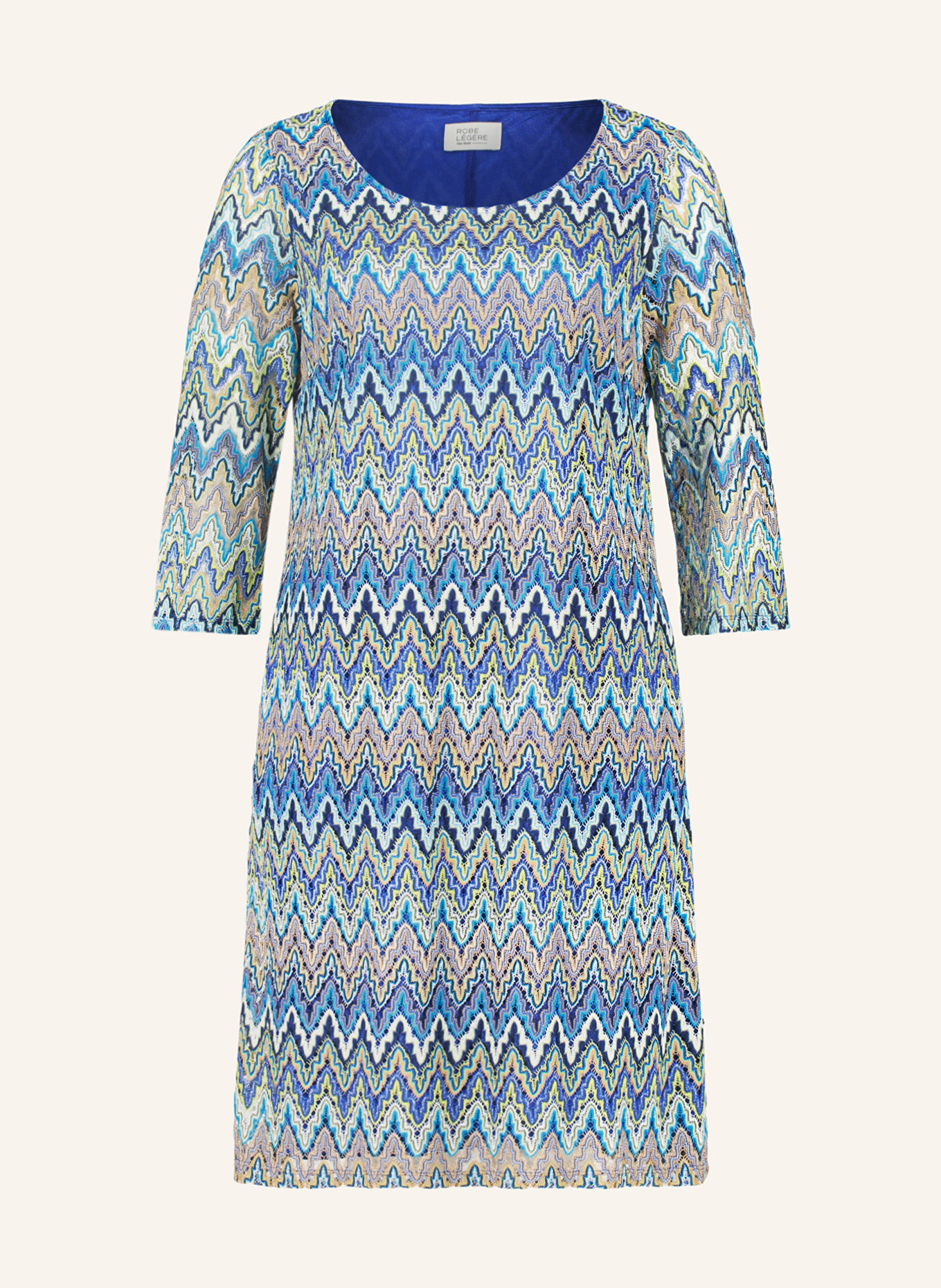 ROBE LÉGÈRE Knit dress with 3/4 sleeve, Color: BLUE/ GREEN (Image 1)