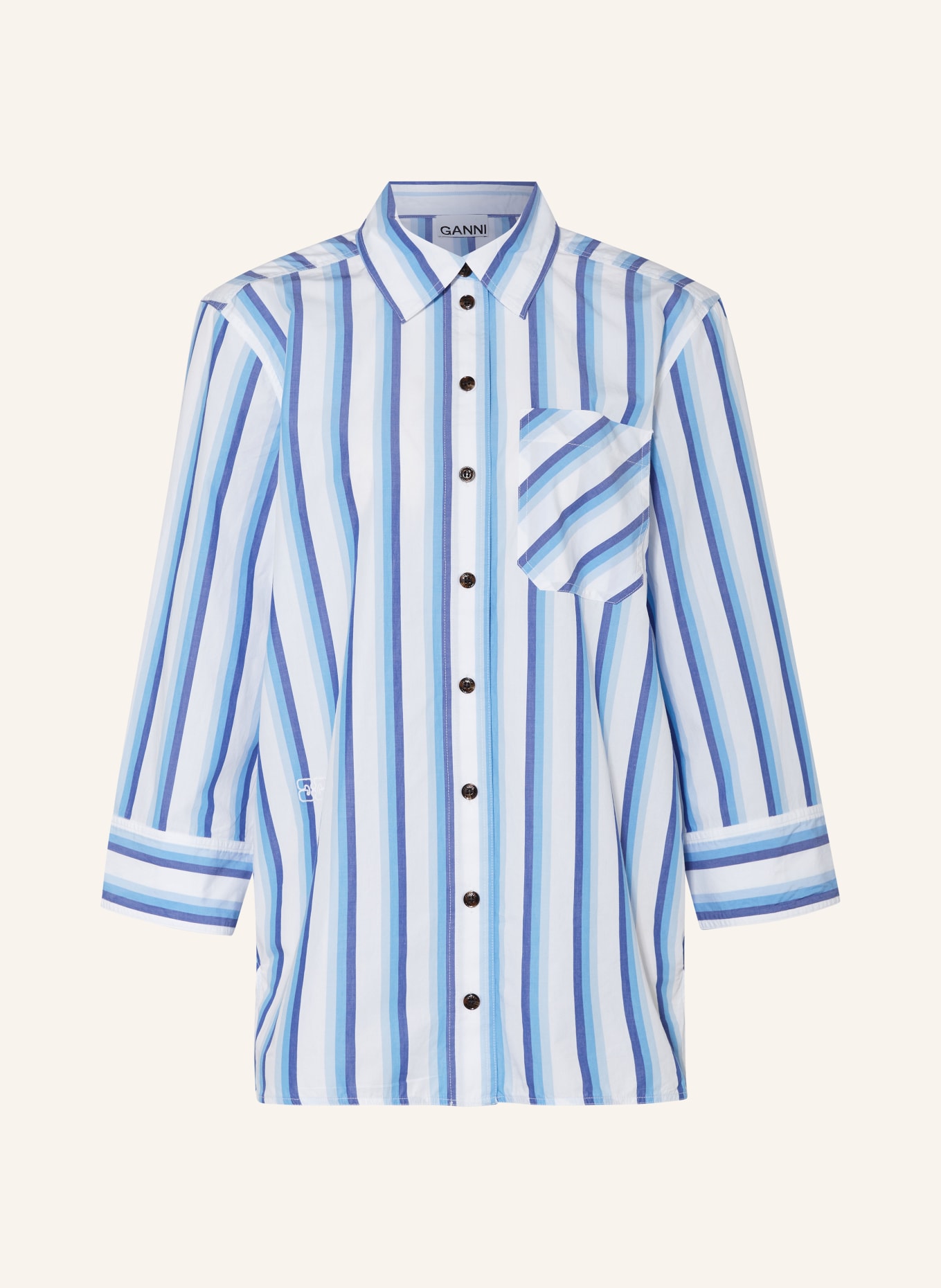 GANNI Shirt blouse, Color: WHITE/ BLUE/ LIGHT BLUE (Image 1)