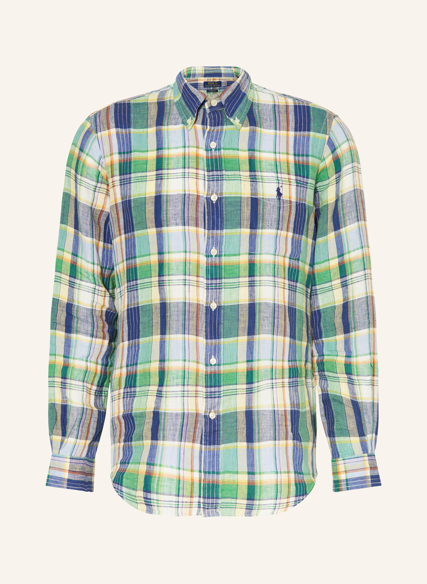 POLO RALPH LAUREN Linen shirt custom fit, Color: GREEN/ BLUE/ ORANGE (Image 1)